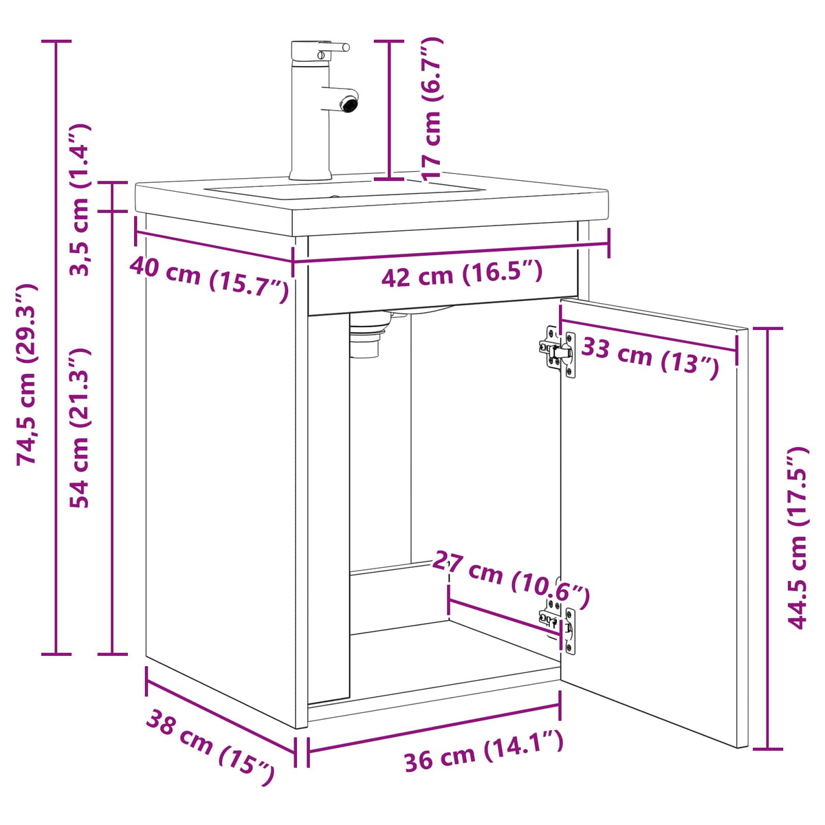 Bathroom Vanity Unit with Tap Artisan Oak 42 x 40 x 74.5 cm