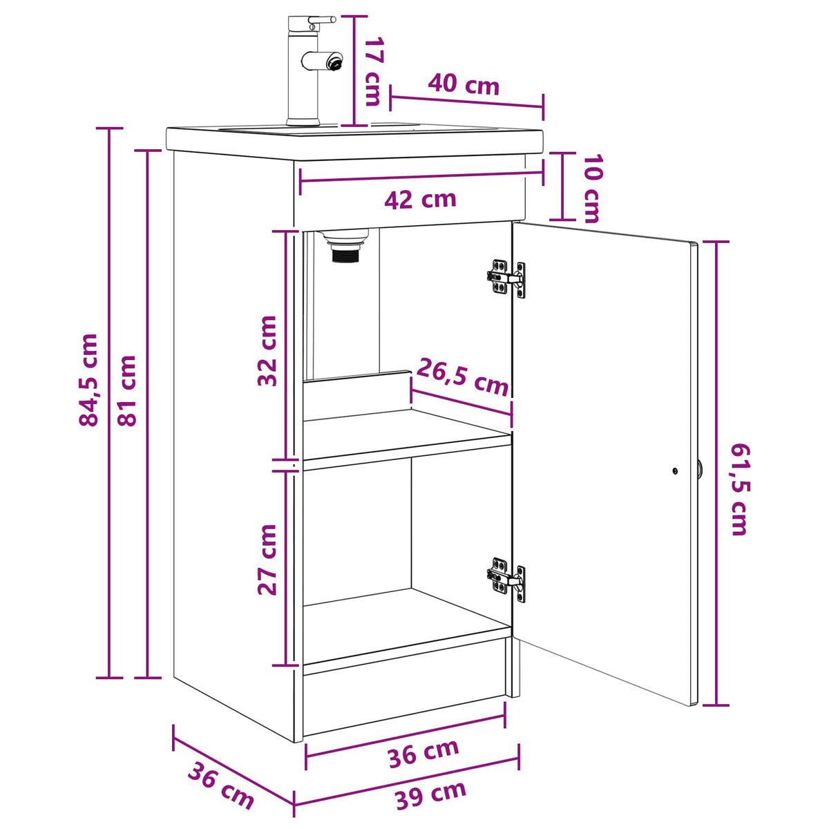 Bathroom Vanity with Sink High Gloss White 42 x 40 x 84.5 cm
