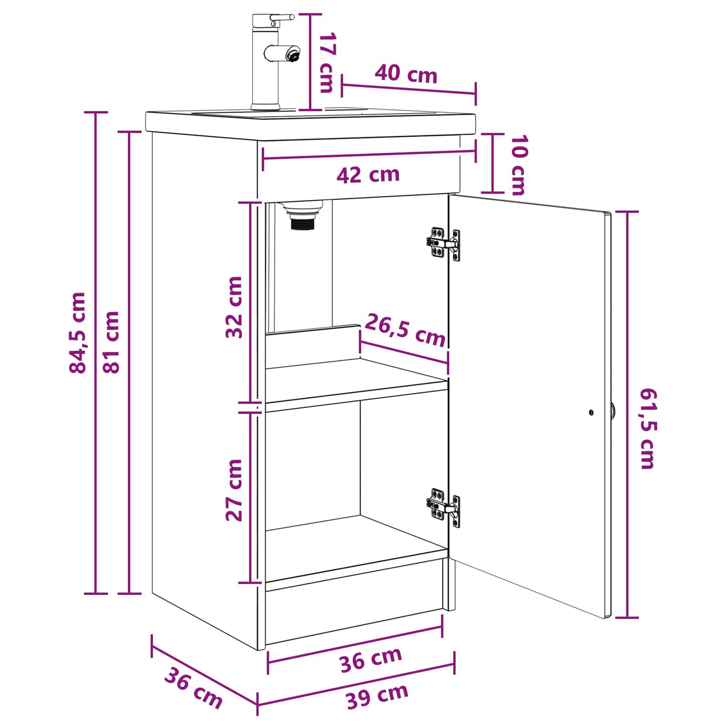 Bathroom Vanity with Sink Smoked Oak 42 x 40 x 84.5 cm