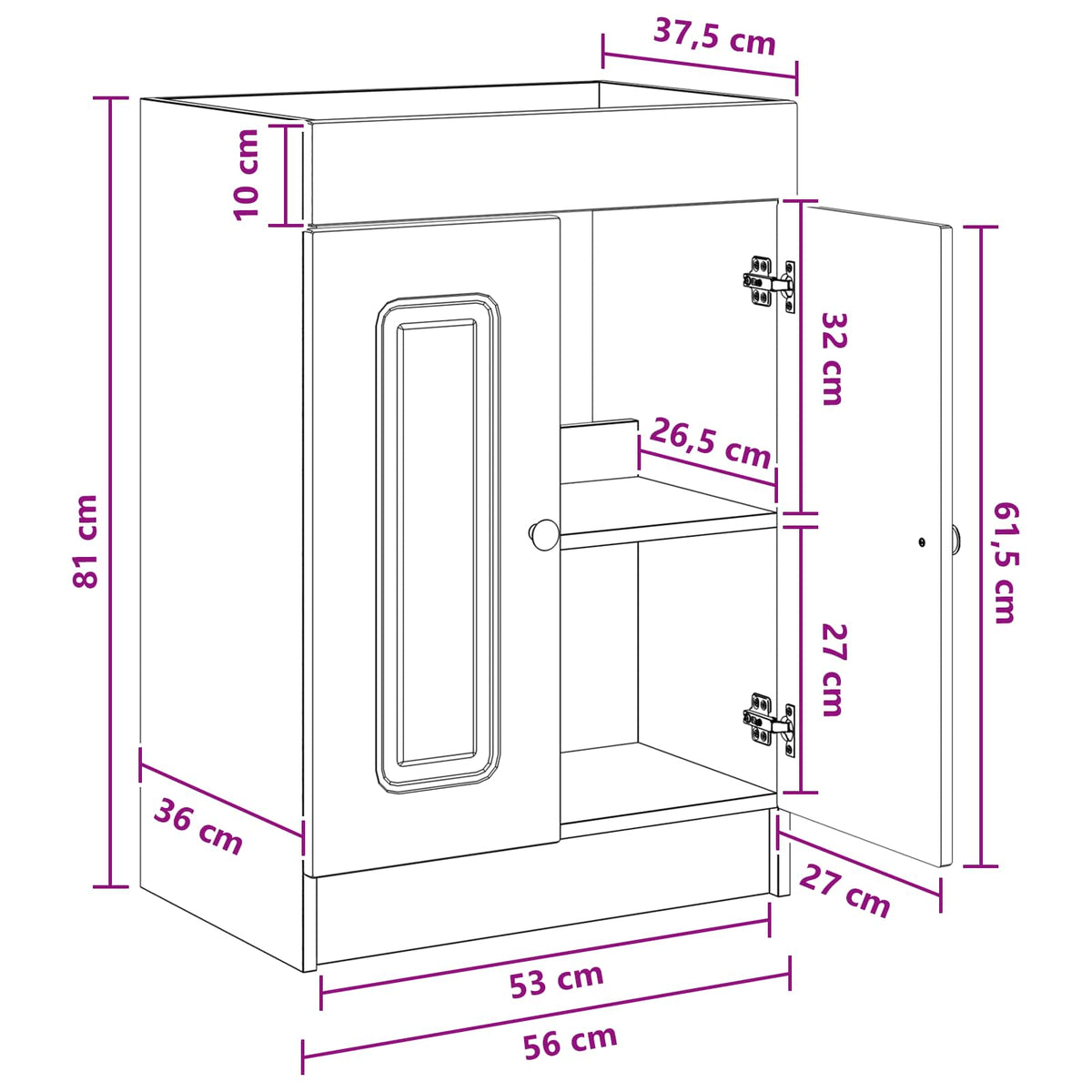 Bathroom under Sink Cabinet Black 56 x 37.5 x 81 cm