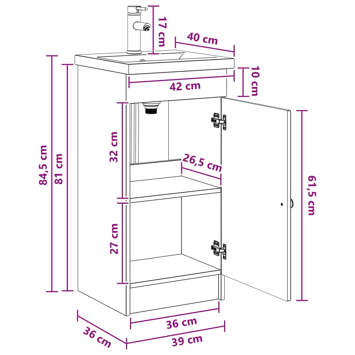Bathroom Vanity with Sink High Gloss White 42 x 40 x 84.5 cm