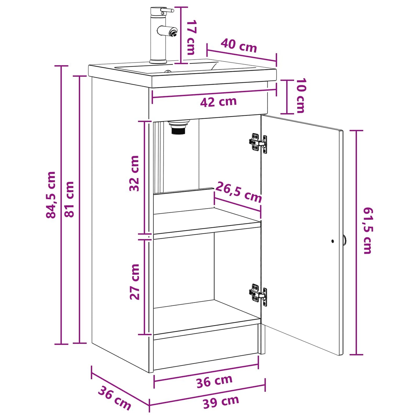 Bathroom Vanity with Sink Artisan Oak 42 x 40 x 84.5 cm