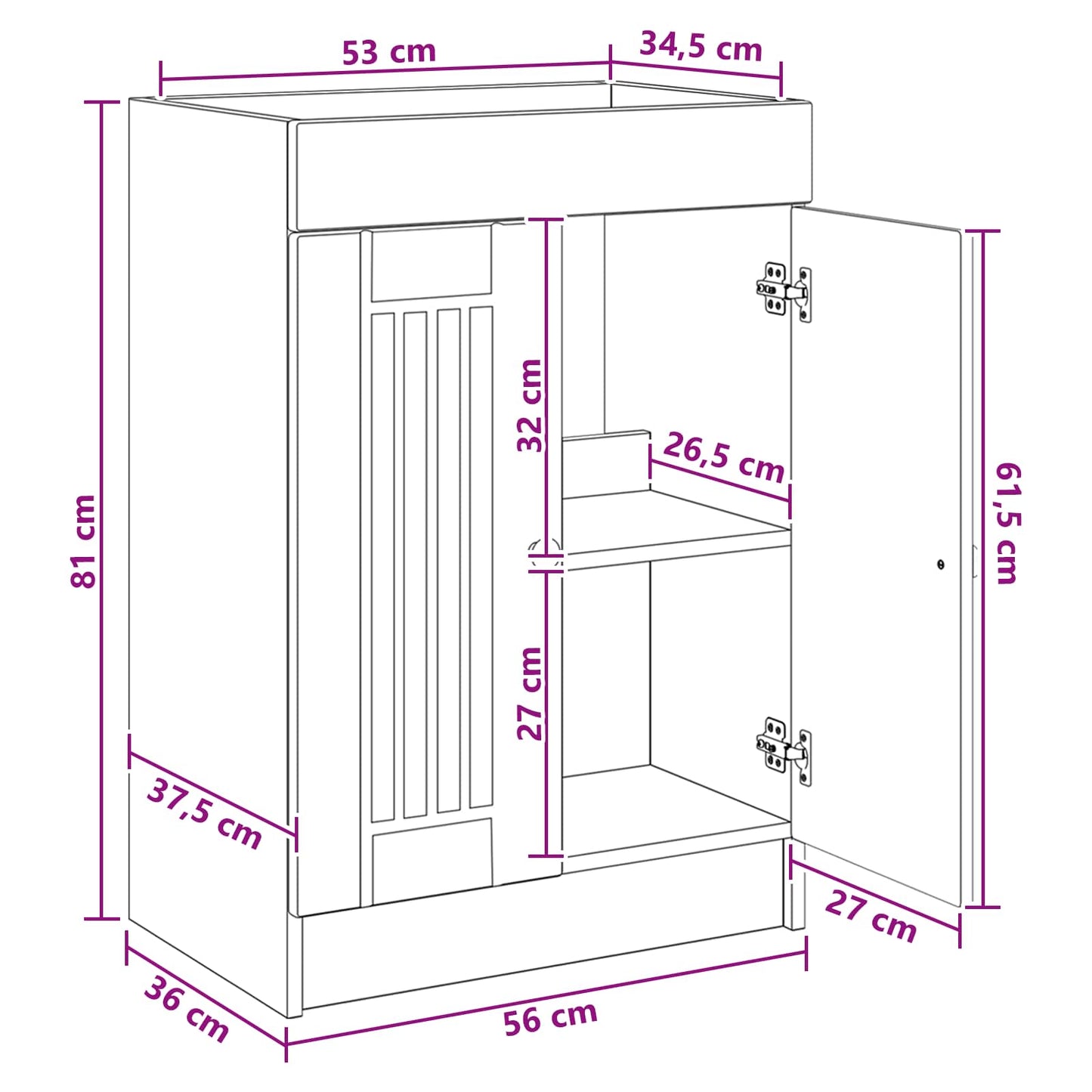 Bathroom under Sink Cabinet Artisan Oak 56 x 37.5 x 81 cm