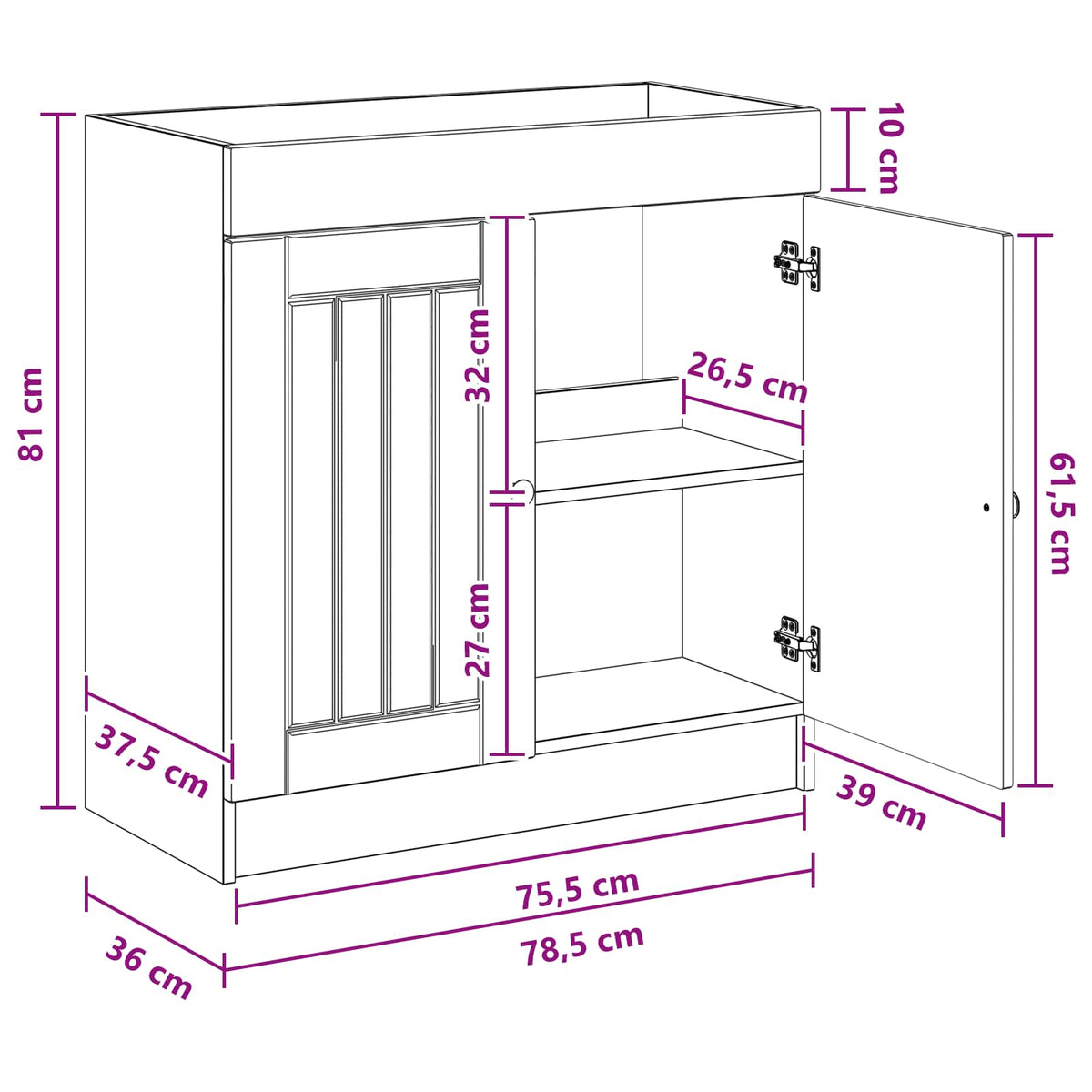 Bathroom under Sink Cabinet Black 78.5 x 37.5 x 81 cm