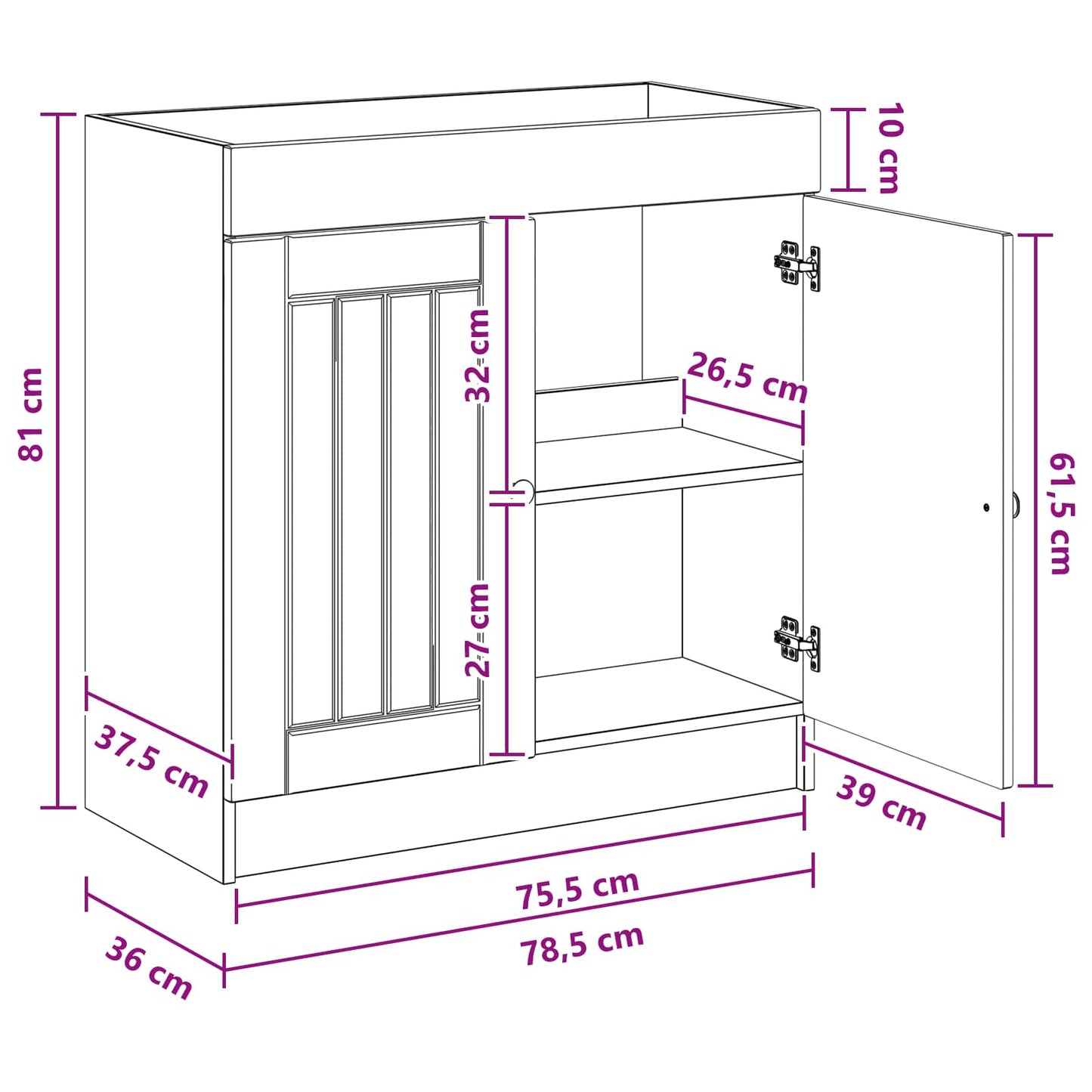 Bathroom under Sink Cabinet Concrete Grey 78.5 x 37.5 x 81 cm