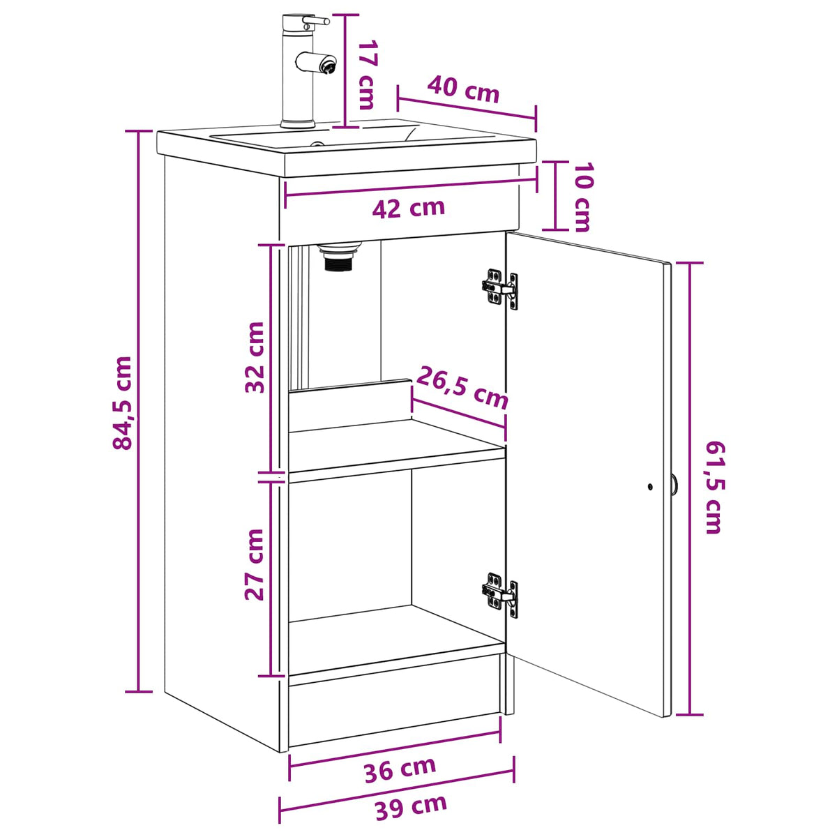 Bathroom Vanity with Sink High Gloss White 42 x 40 x 84.5 cm