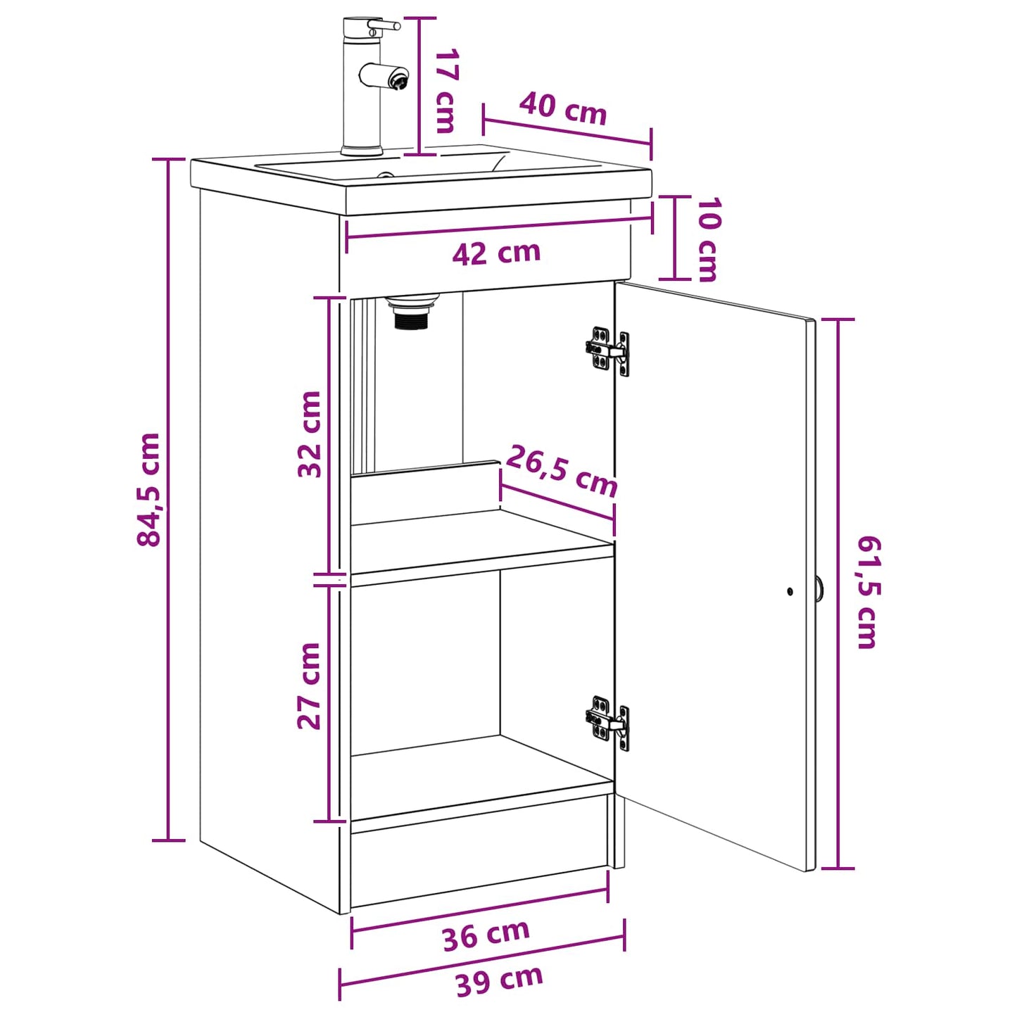 Bathroom Vanity with Sink Artisan Oak 42 x 40 x 84.5 cm