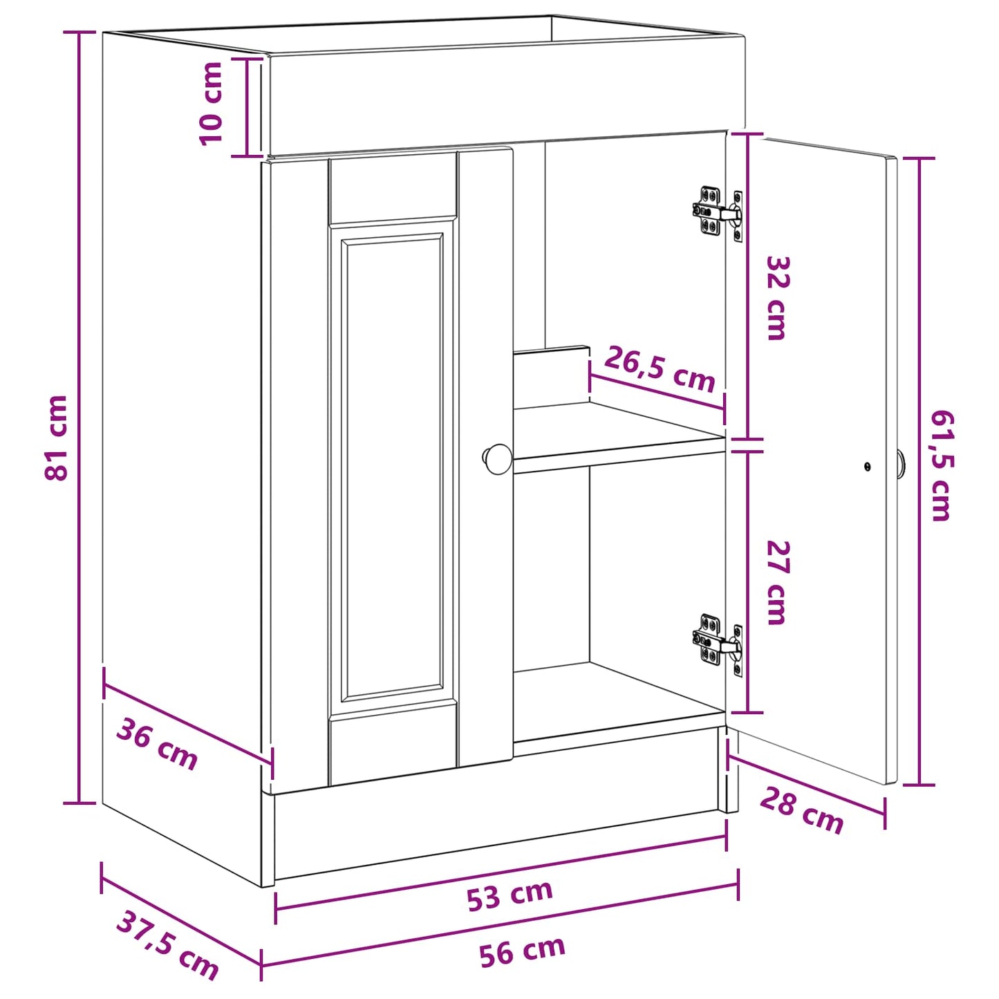 Bathroom under Sink Cabinet Grey Sonoma 56 x 37.5 x 81 cm