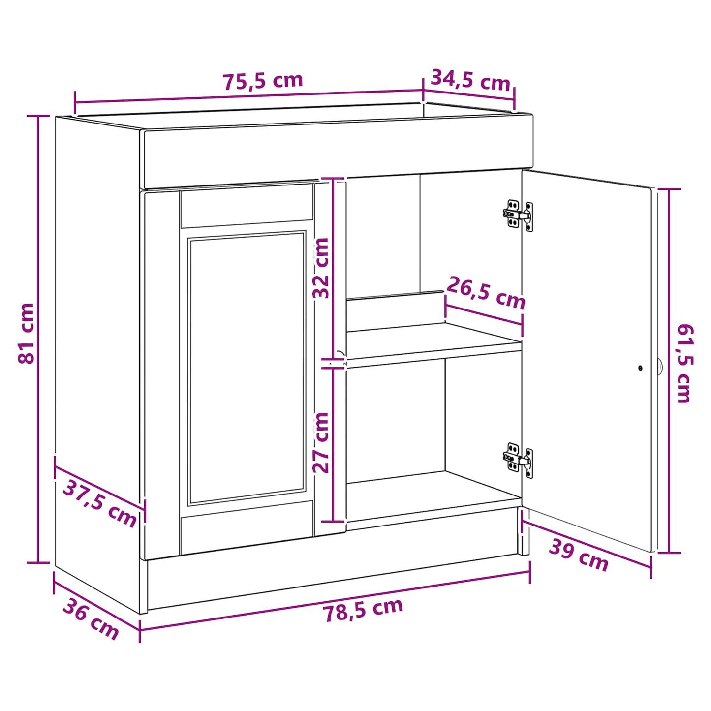 Bathroom under Sink Cabinet Old Wood 78.5 x 37.5 x 81 cm