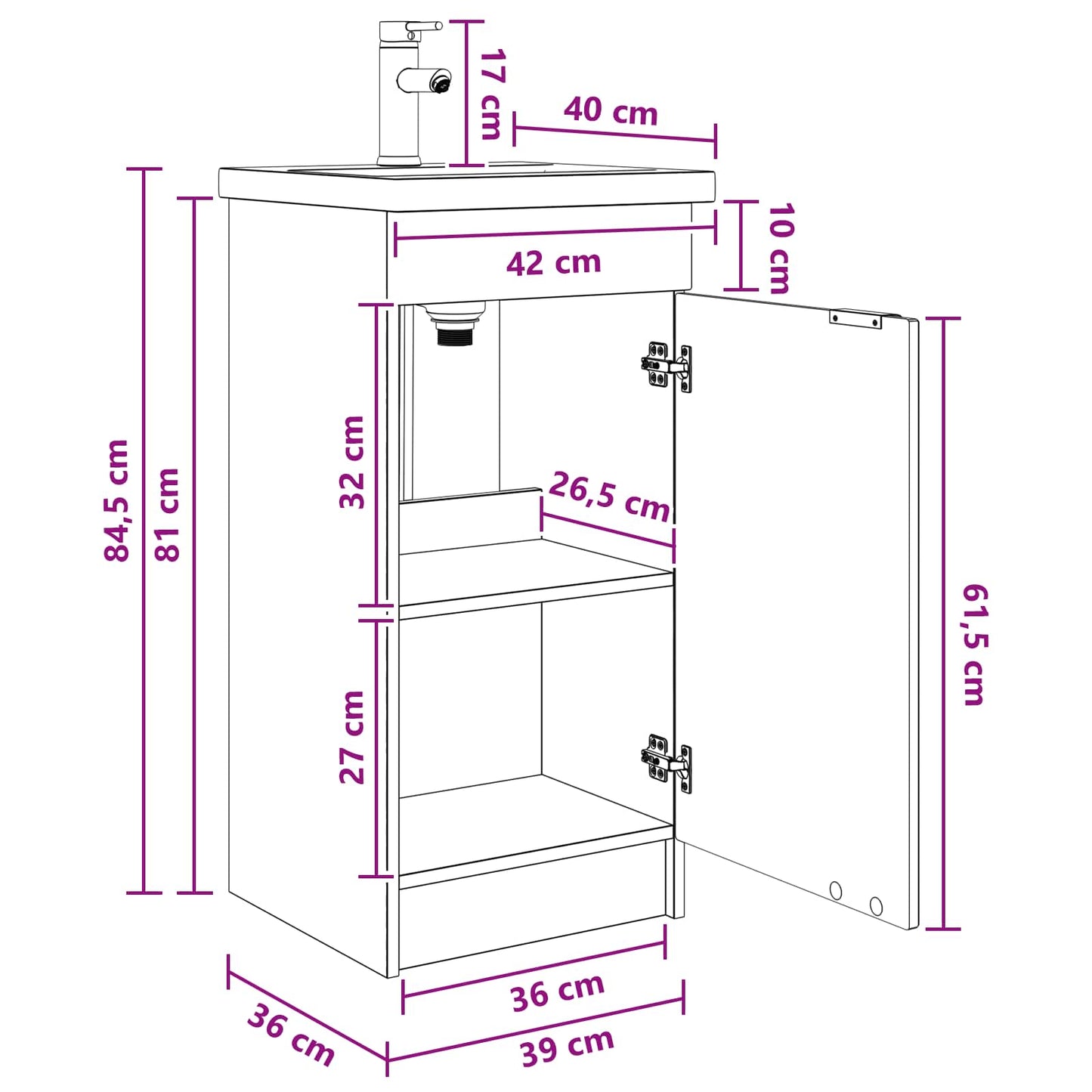 Bathroom Vanity with Sink White 42 x 40 x 84.5 cm