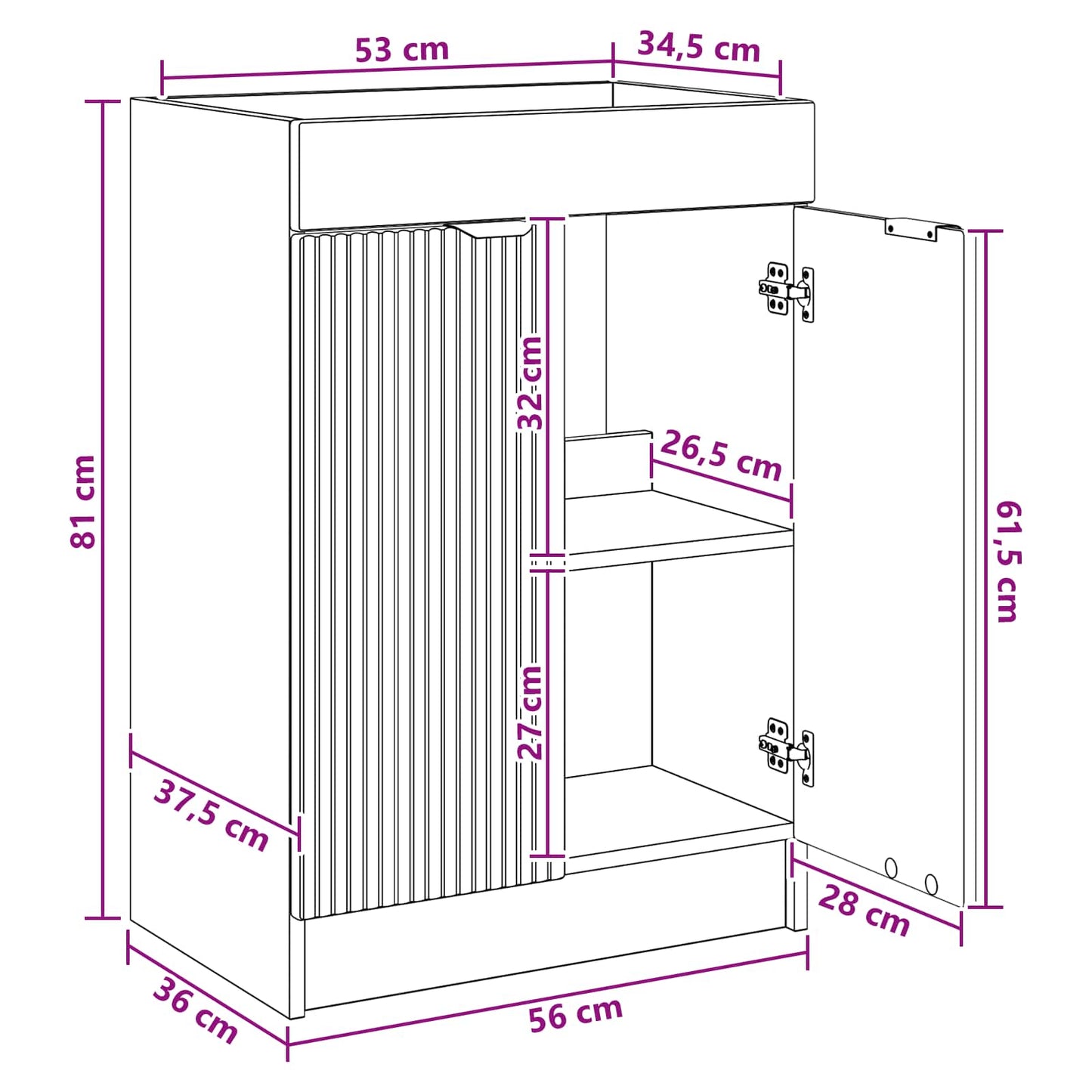 Bathroom under Sink Cabinet White 56 x 37.5 x 81 cm