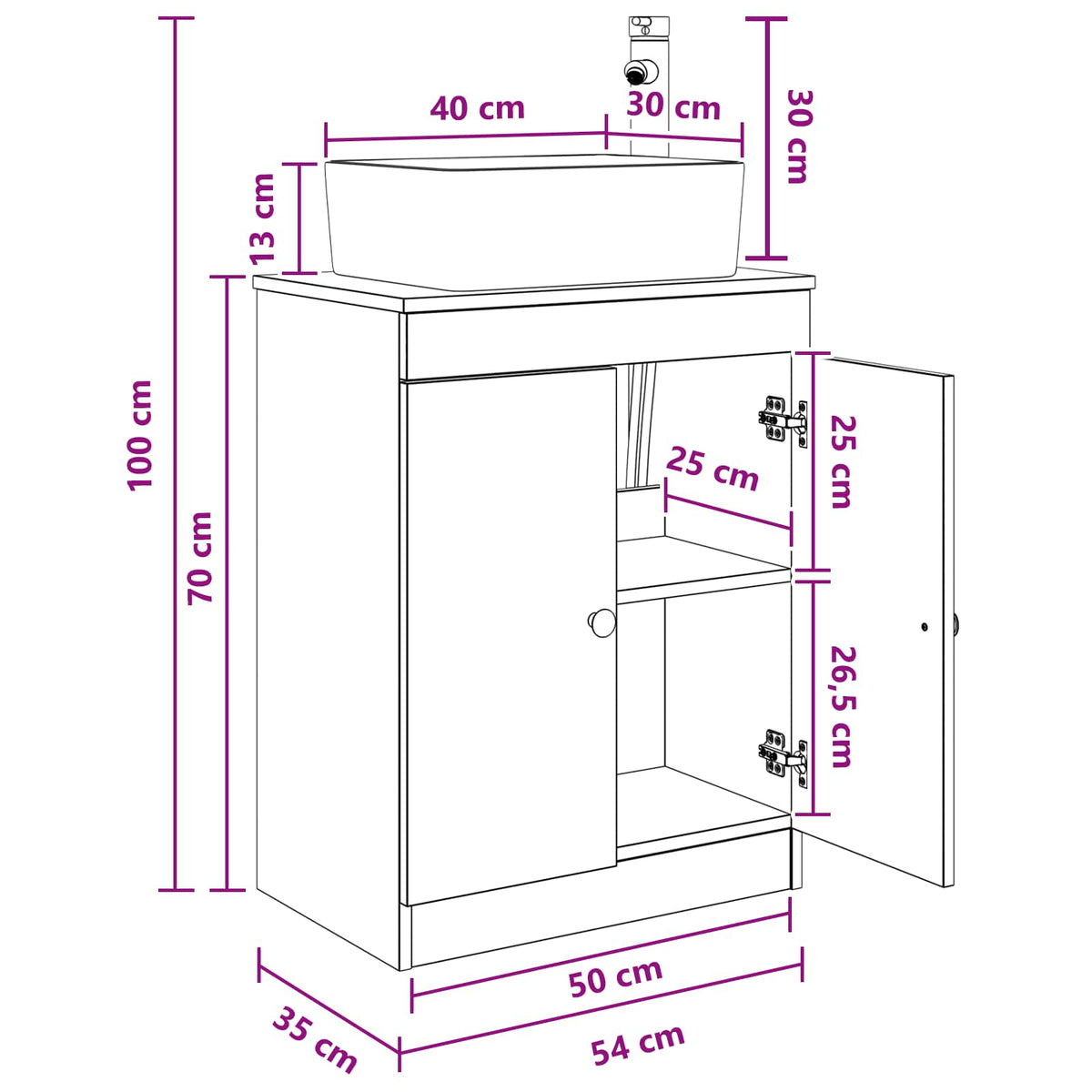 Bathroom Vanity with Sink Smoked Oak 54 x 35 x 83 cm