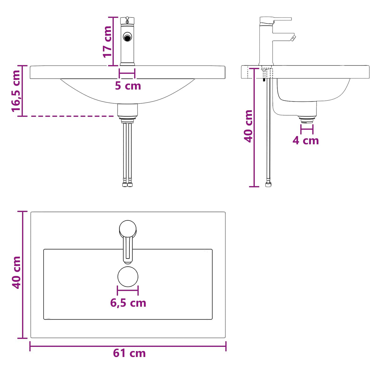 Bathroom Wash Basin Chrome 61 x 40 x 16.5 cm Metal