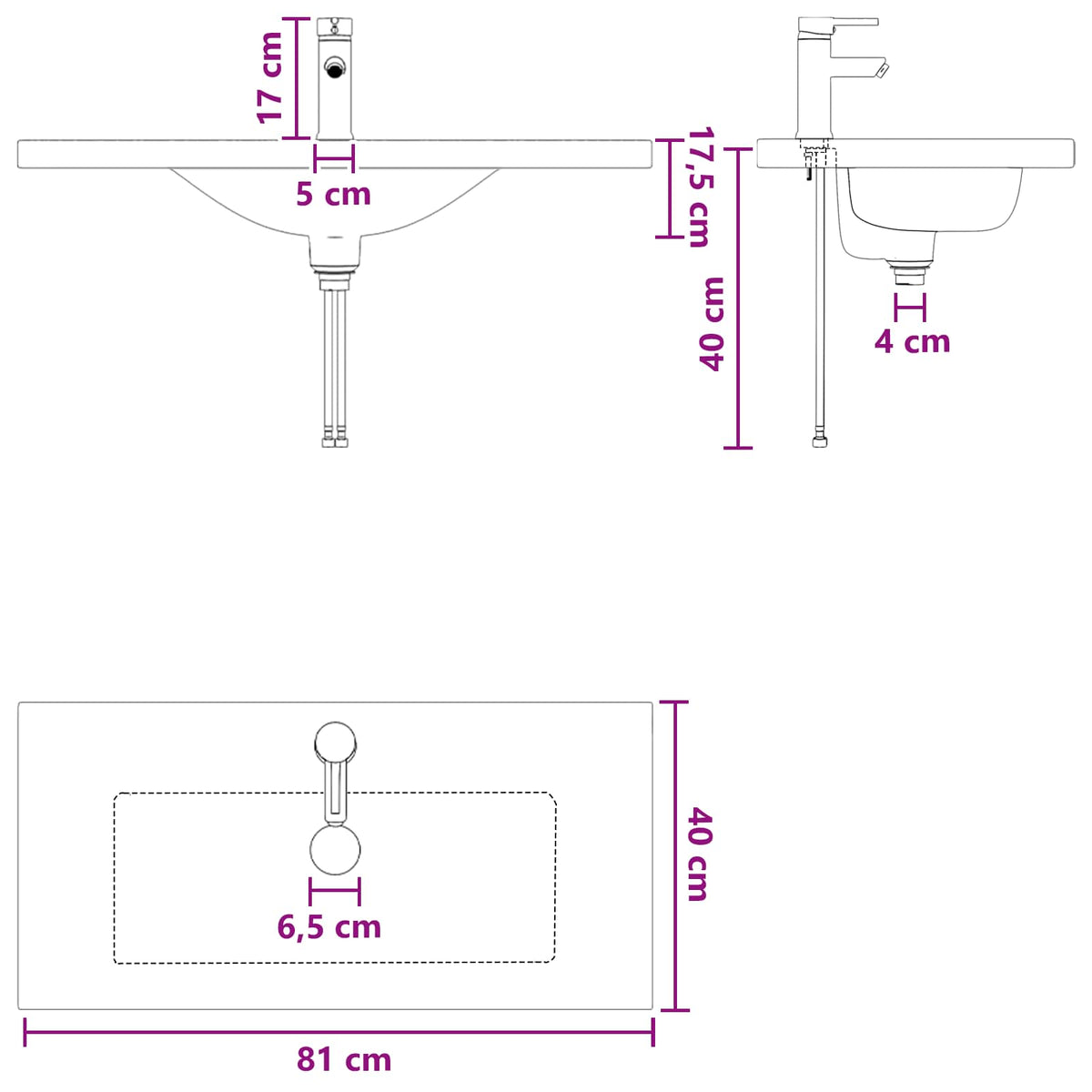 Bathroom Wash Basin Matte Black 81 x 40 x 17.5 cm Metal