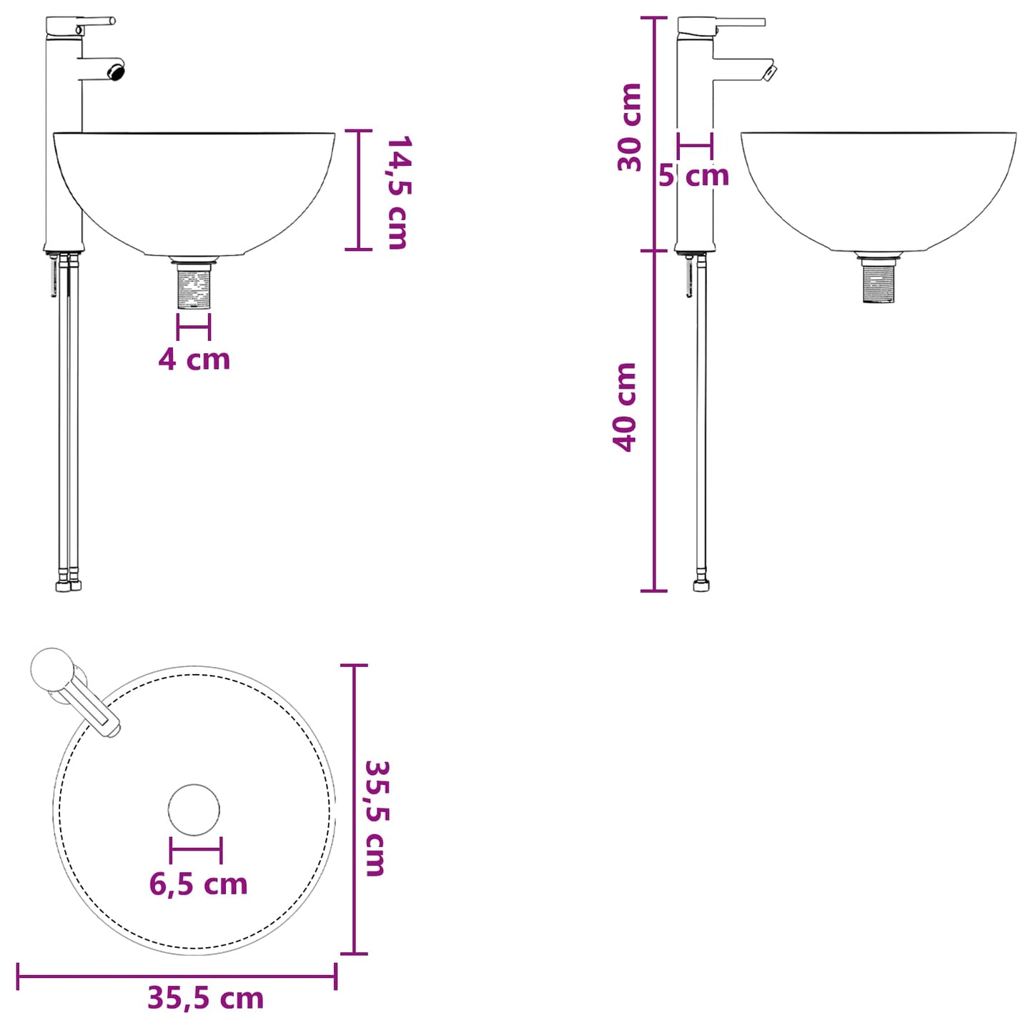 Bathroom Sink with Faucet and Drain Matte Black