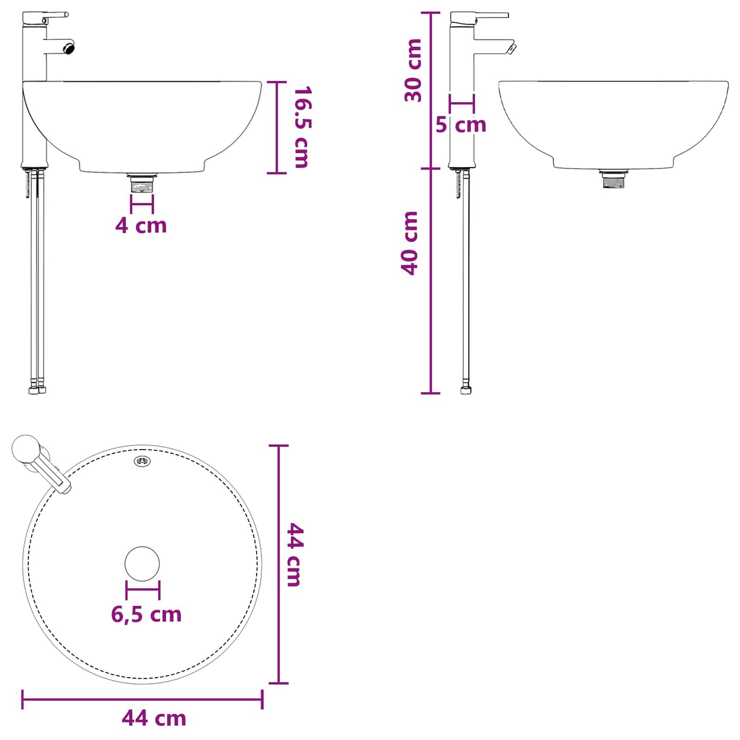 Bathroom Sink with Faucet and Drain Matte Black 44 x 44 x 16 cm