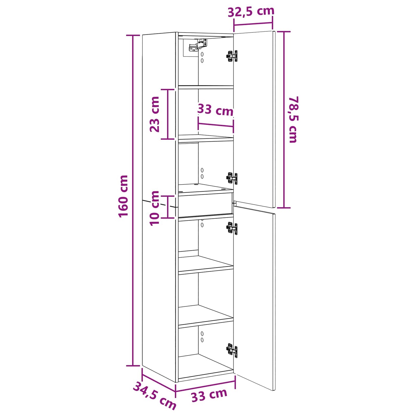 Wall-mounted Bathroom Cabinet White 33 x 34.5 x 160 cm