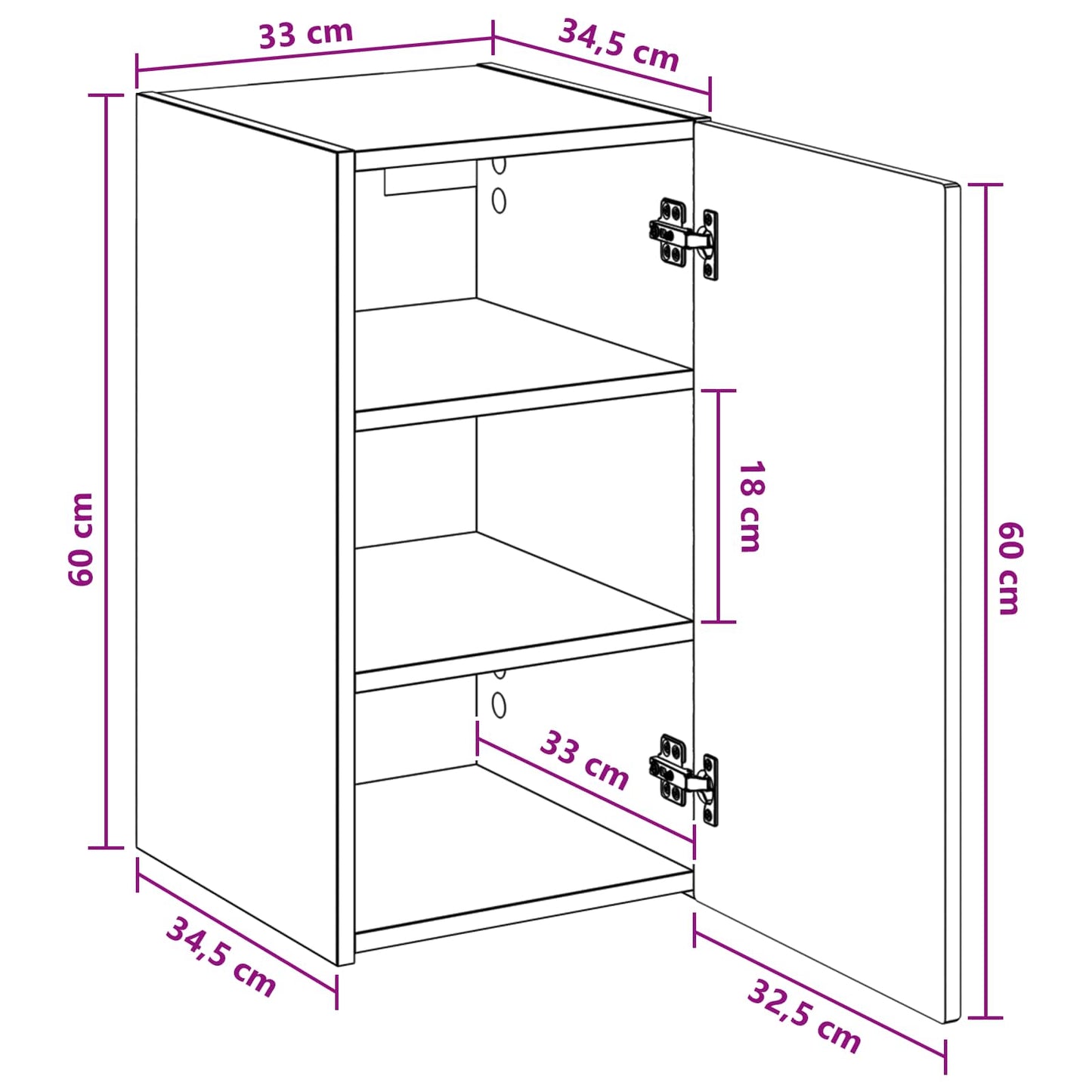 Wall-mounted Bathroom Cabinet Smoked Oak 33 x 34.5 x 60 cm