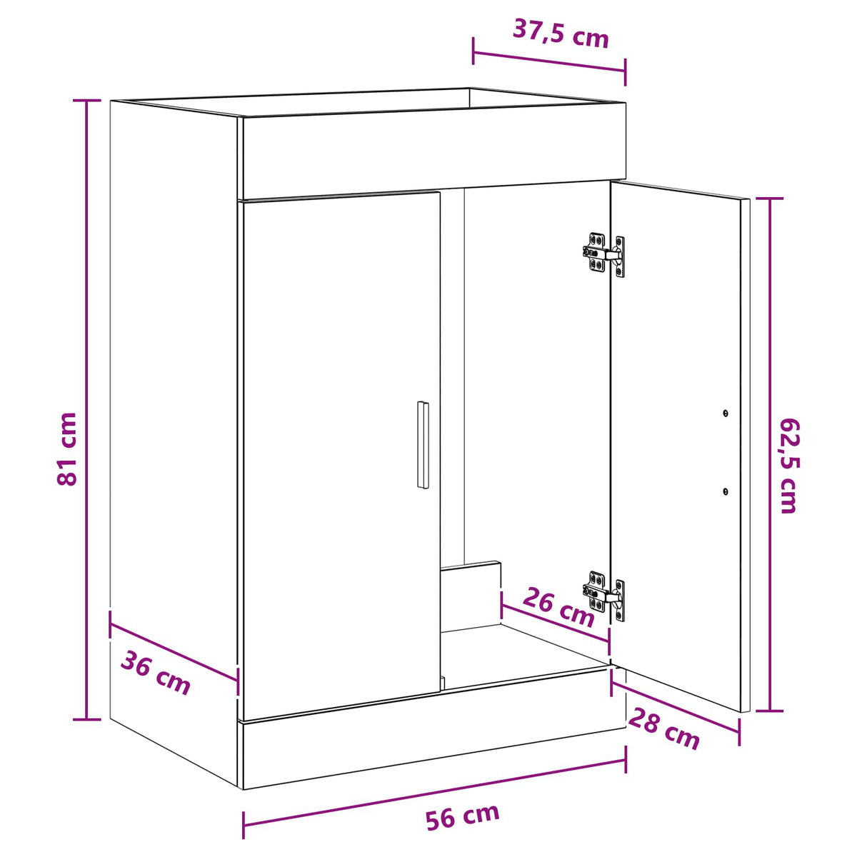 Bathroom Under Sink Cabinet White 56 x 37.5 x 81 cm