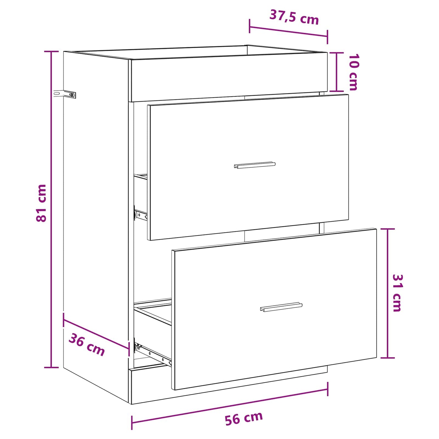 Bathroom Under Sink Cabinet Black Oak 56 x 37.5 x 81 cm