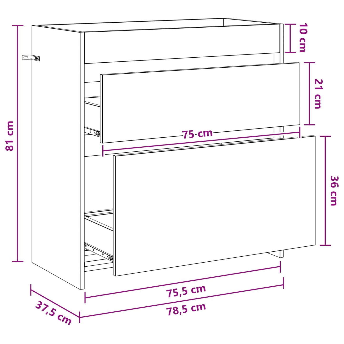 Bathroom Under Sink Cabinet Black Oak 78.5 x 37.5 x 81 cm