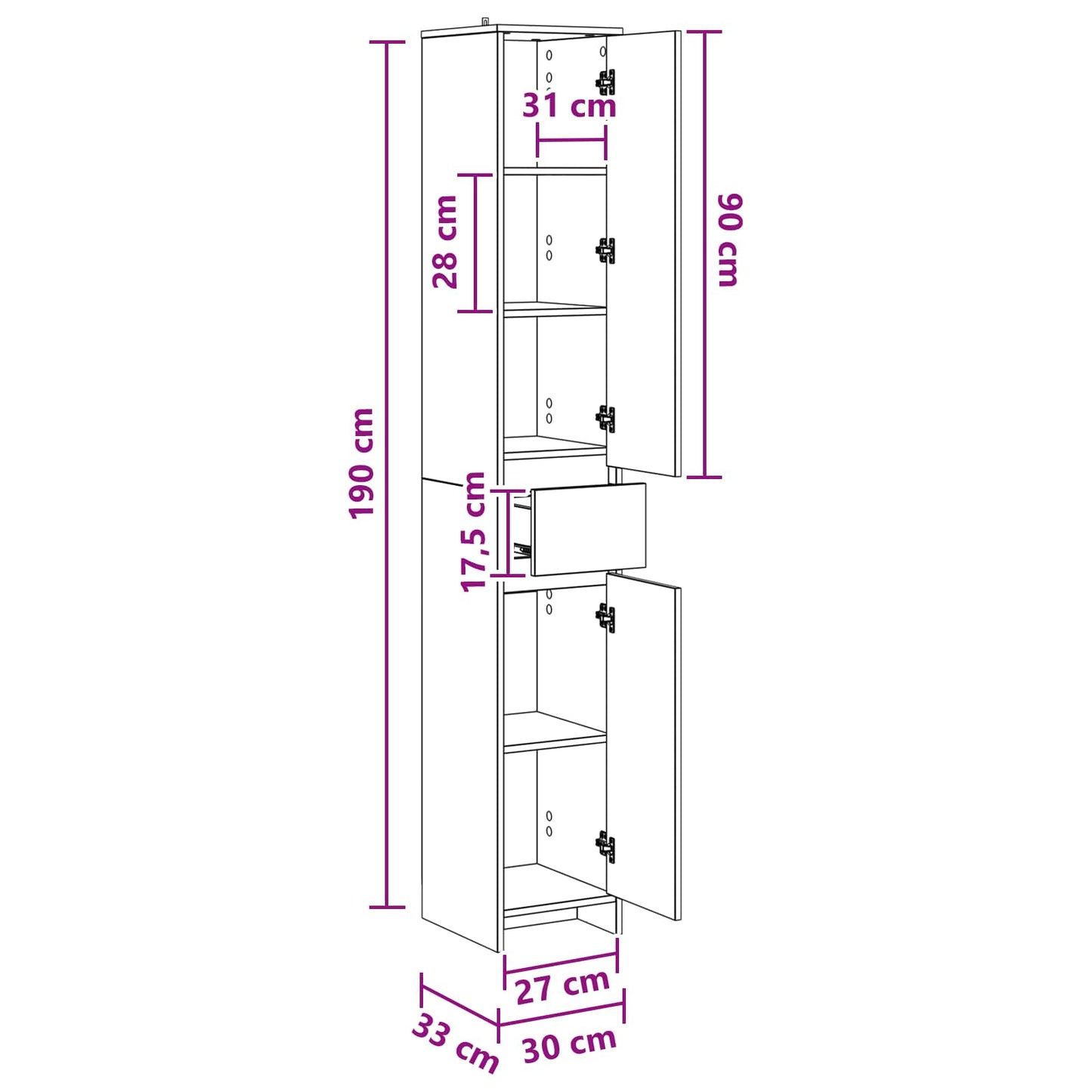 Bathroom Cabinet Old Wood 30 x 33 x 190 cm Engineered Wood