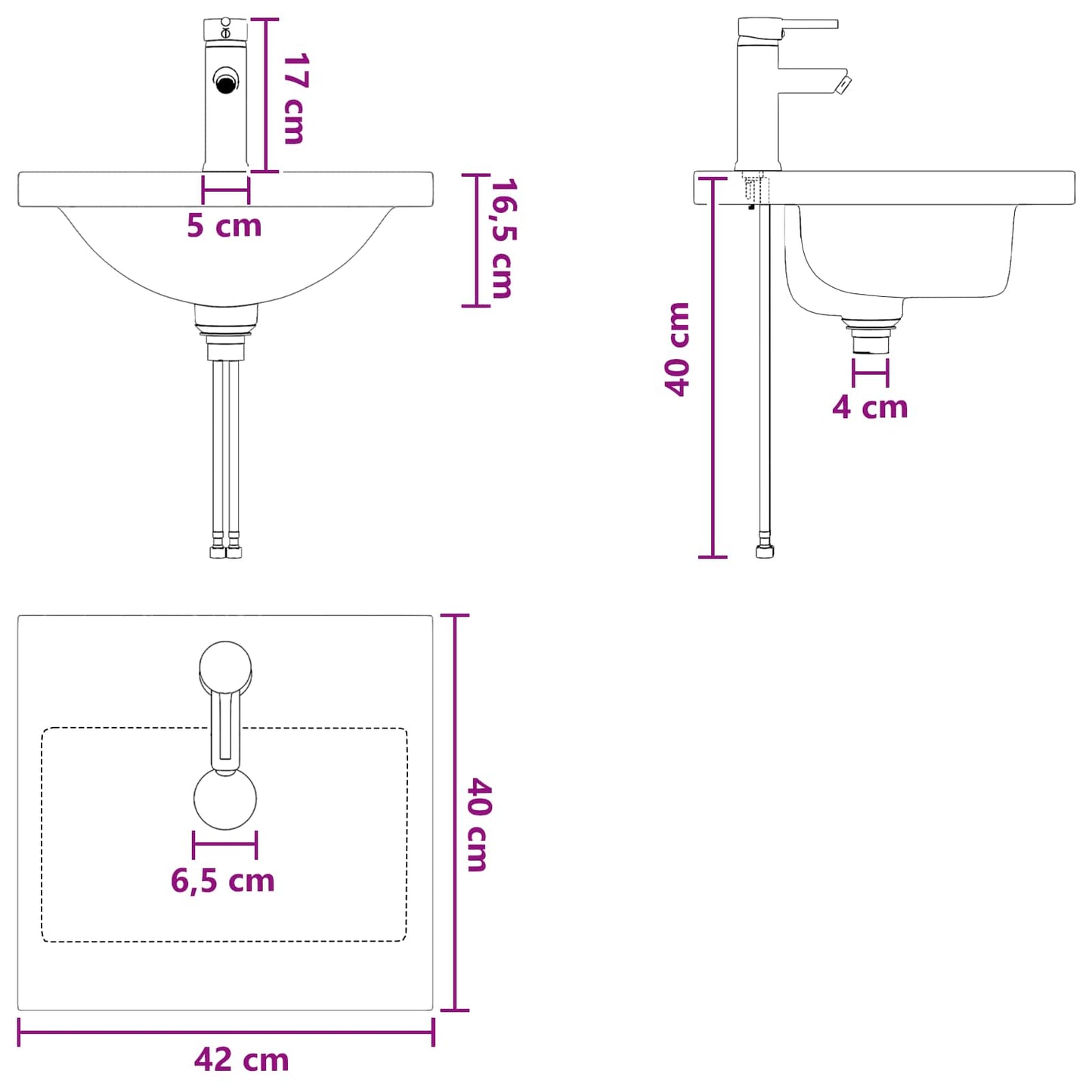 Bathroom Vanity with Sink Black Oak 42 x 40 x 84.5 cm