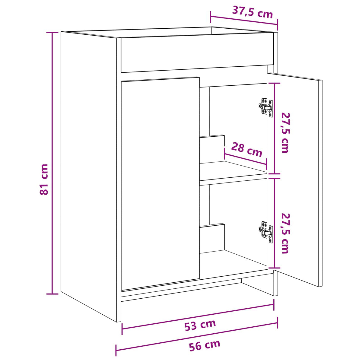 Bathroom Under Sink Cabinet Artisan Oak 56 x 37.5 x 81 cm