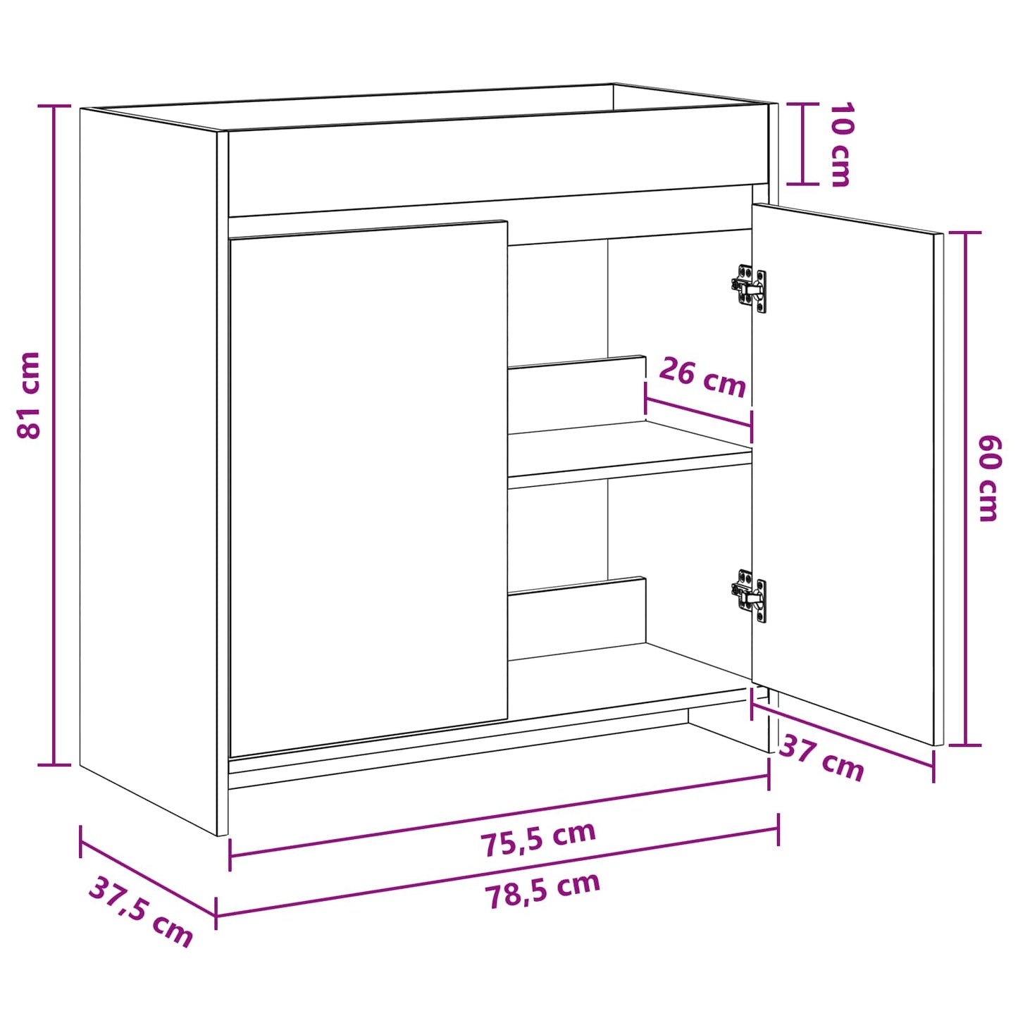 Bathroom Under Sink Cabinet Black Oak 78.5 x 37.5 x 81 cm
