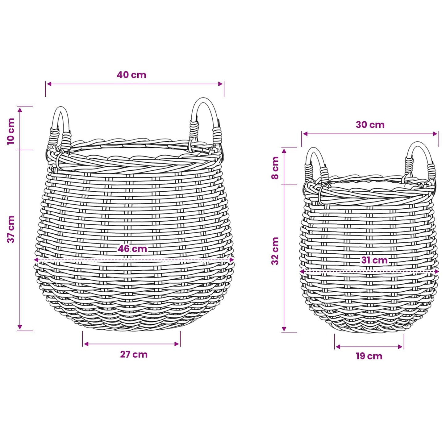 Planter Basket GENDT 2 pcs Natural Grey Kubu Rattan