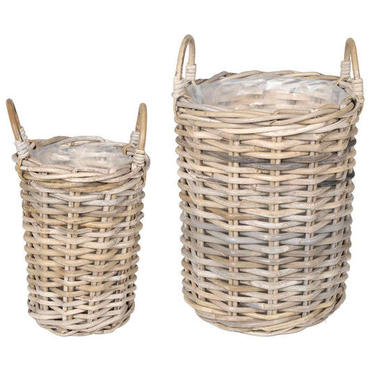 Planter Basket GENDT 2 pcs Natural Grey Kubu Rattan
