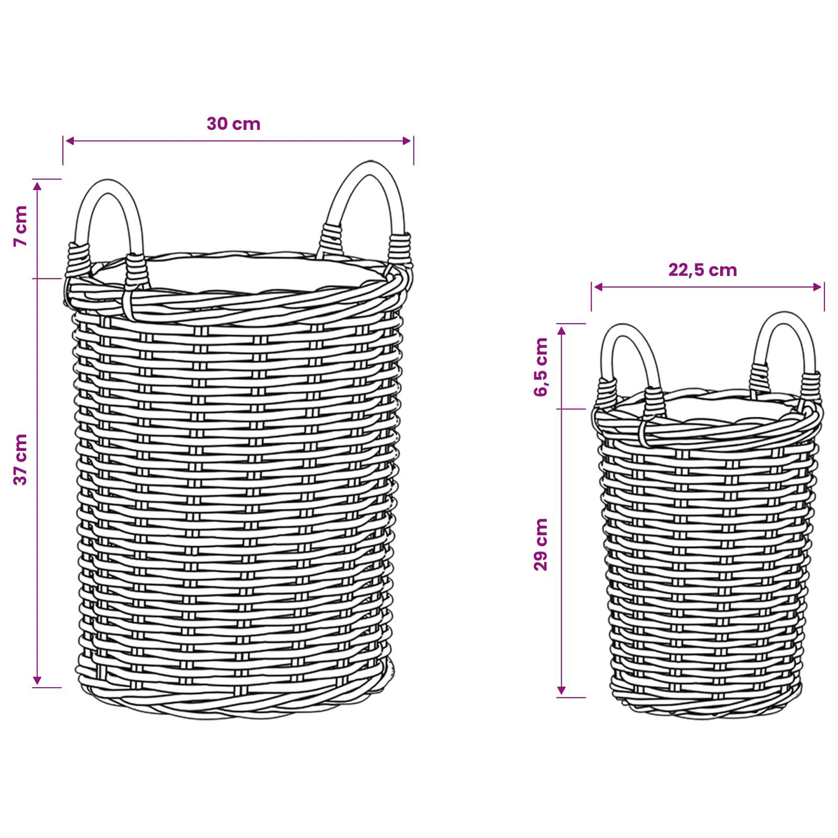 Planter Basket GENDT 2 pcs Natural Brown Kubu Rattan
