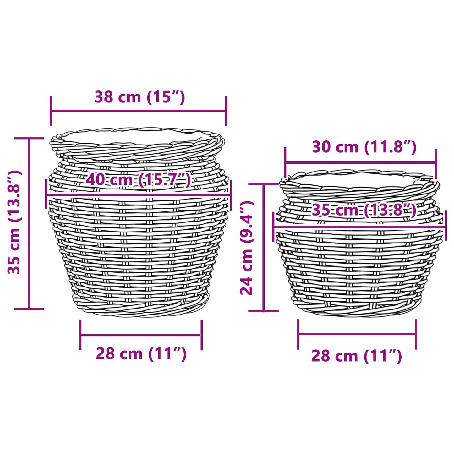 Planter Basket GENDT 2 pcs Natural Grey Kubu Rattan