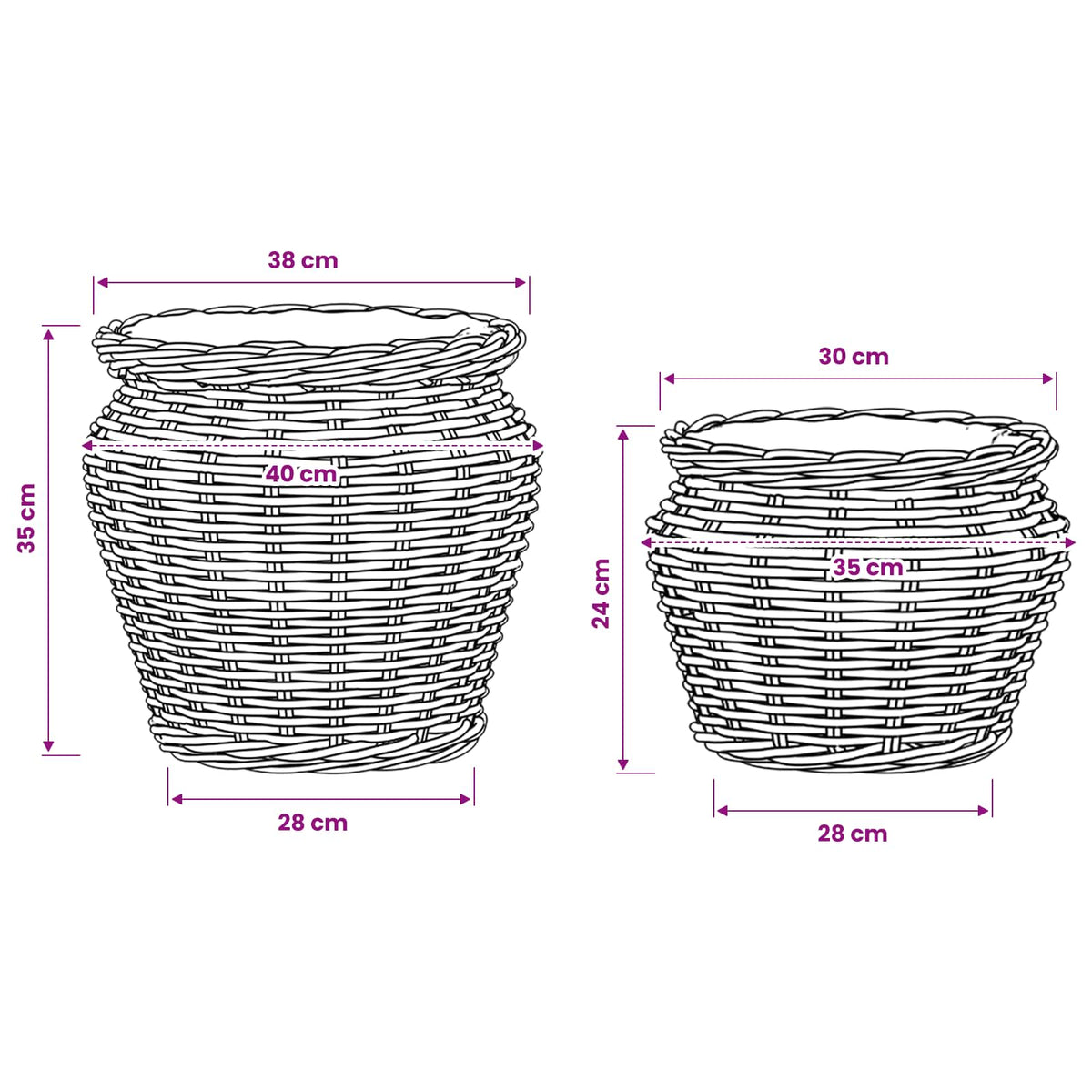 Planter Basket GENDT 2 pcs Natural Brown Kubu Rattan