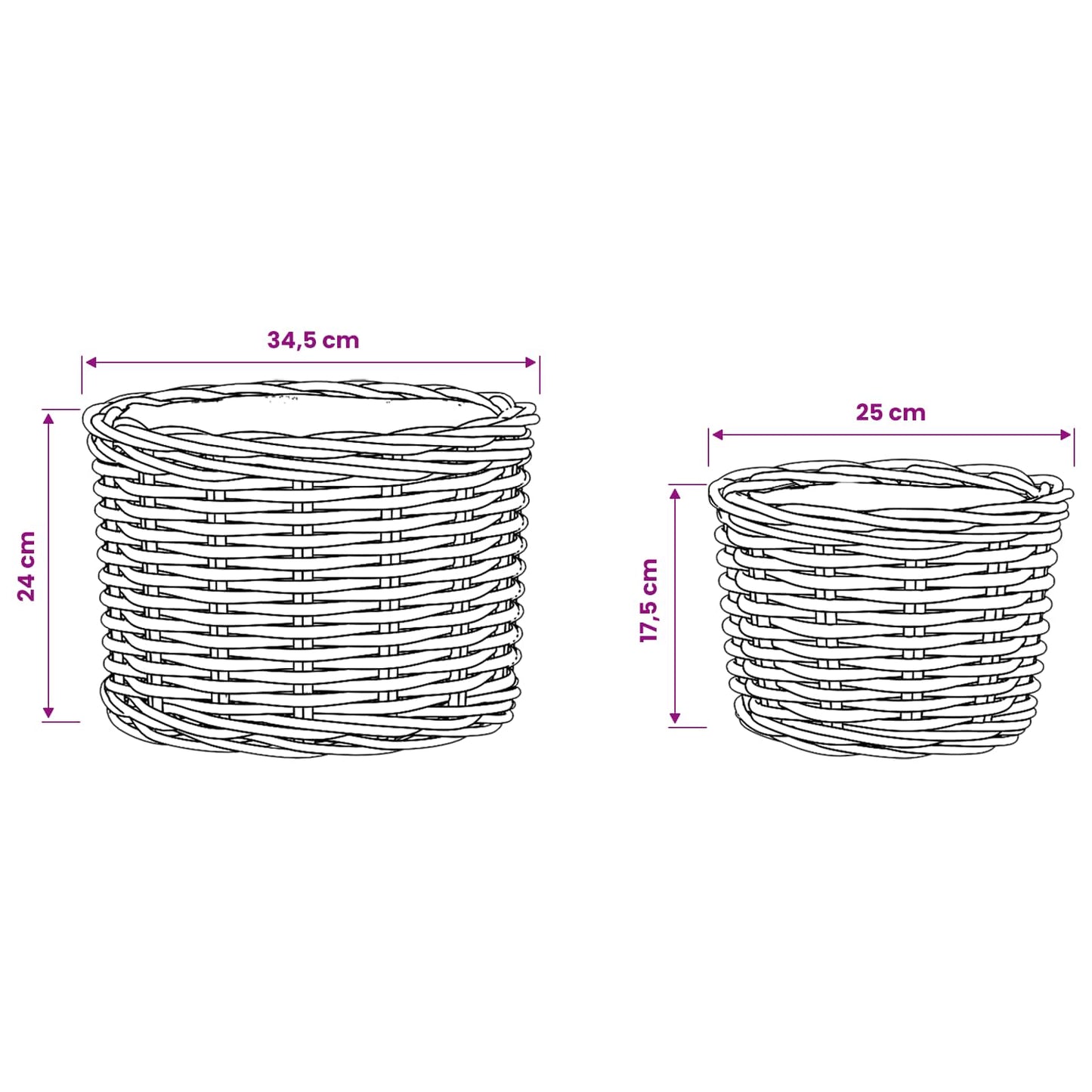Planter Basket GENDT 2 pcs Natural Grey Kubu Rattan