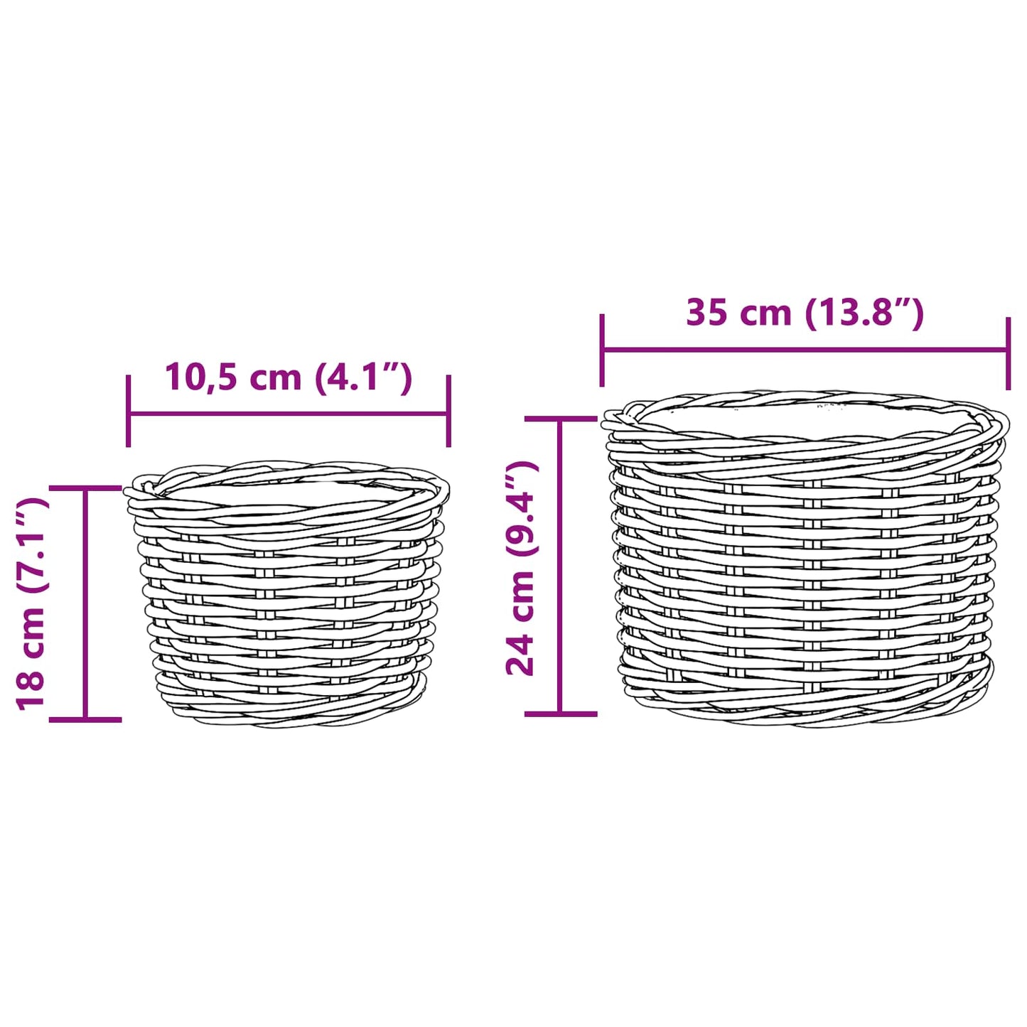 Planter Basket GENDT 2 pcs Natural Brown Kubu Rattan
