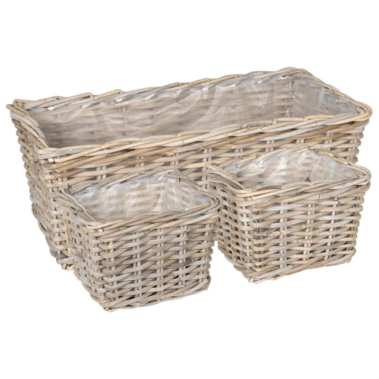 Planter Basket GENDT 3 pcs Natural Grey Kubu Rattan