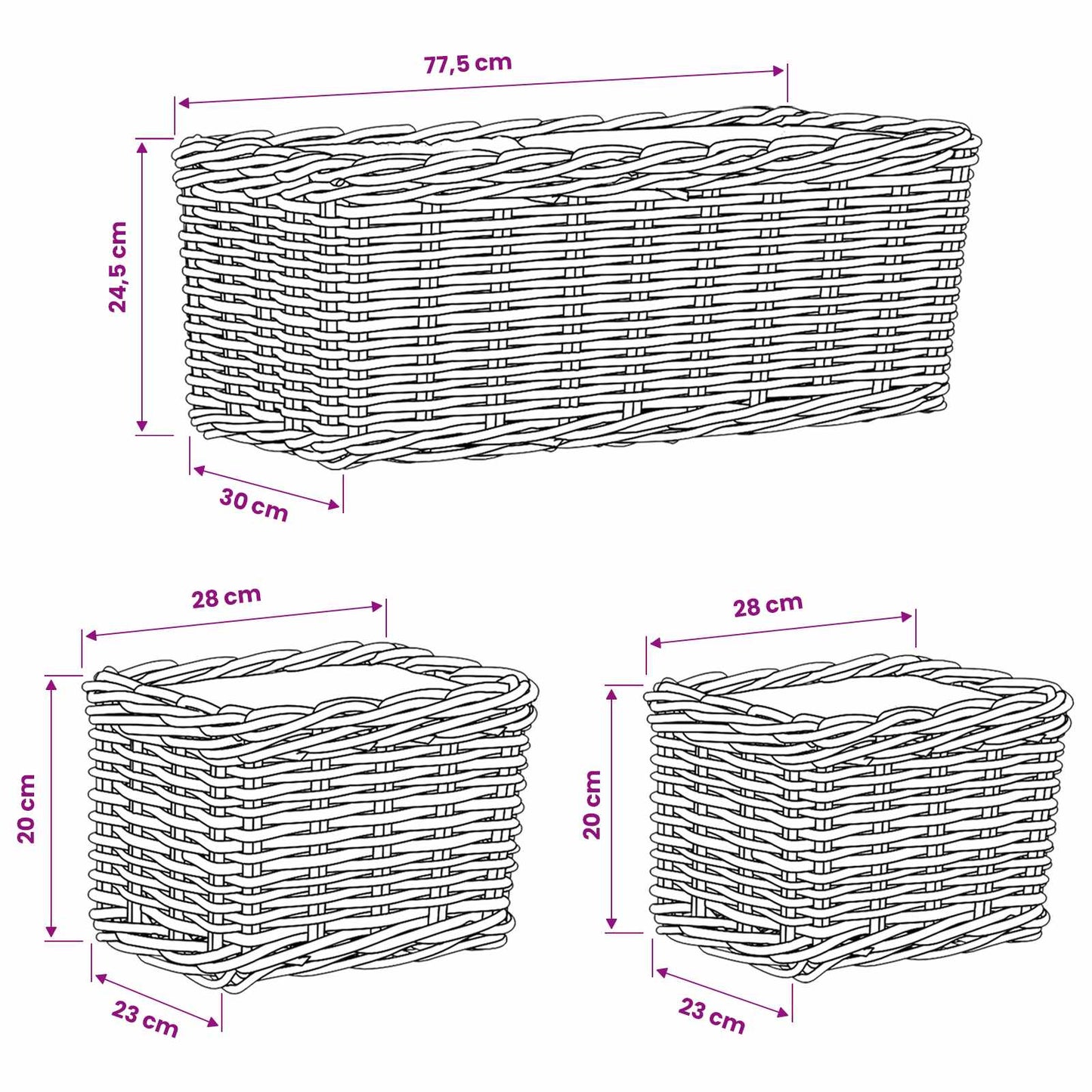 Planter Basket GENDT 3 pcs Natural Grey Kubu Rattan