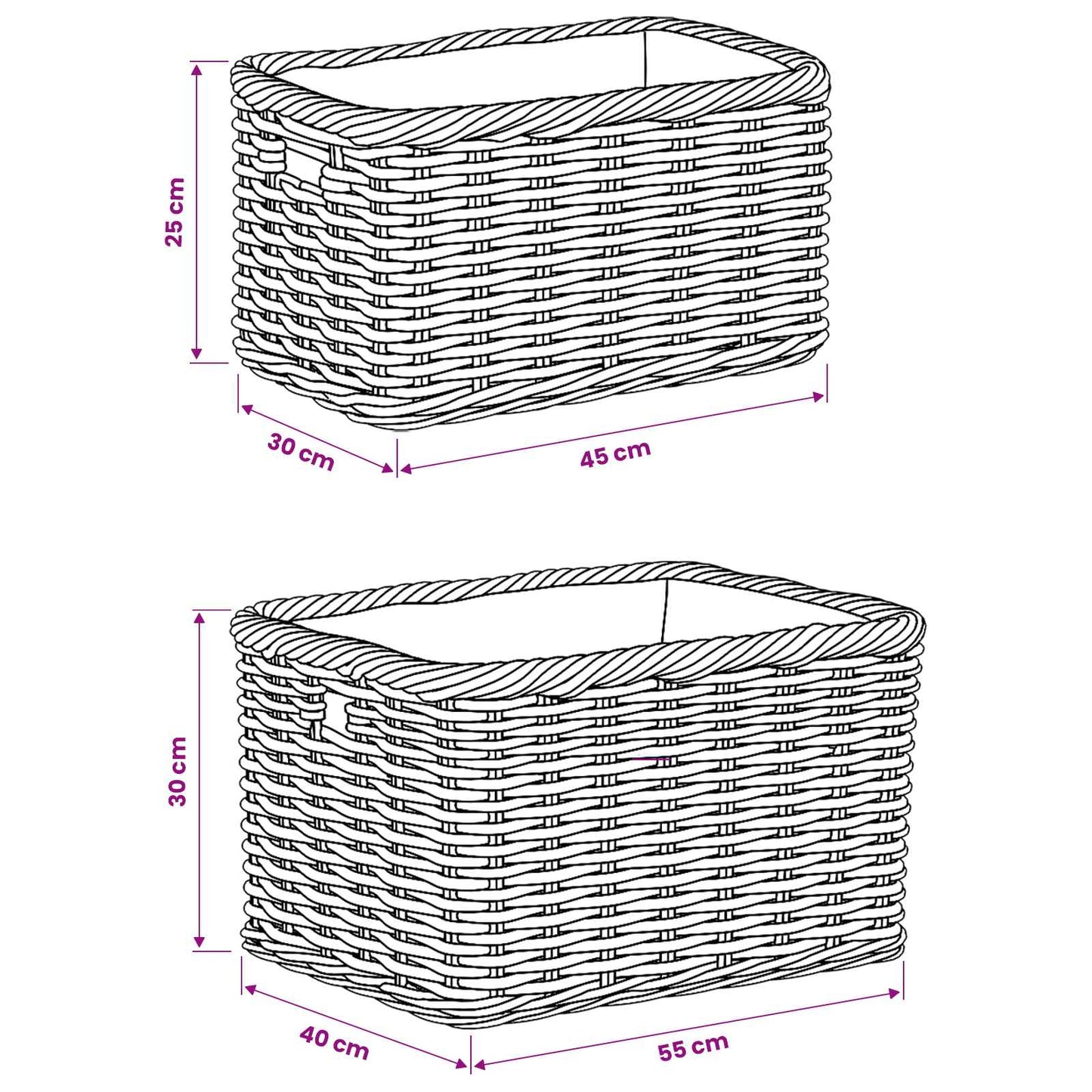 Firewood Basket 2 pcs Natural Grey Kubu Rattan