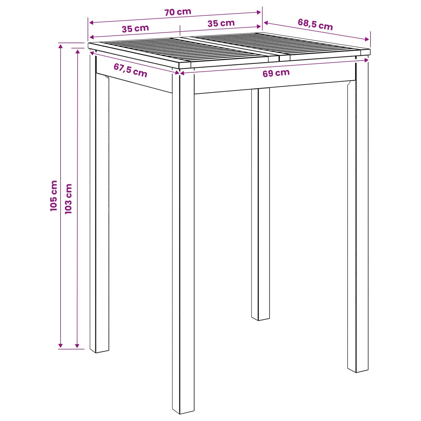 Garden Bar Table Natural 70 x 68.5 x 105 cm Solid Acacia Wood
