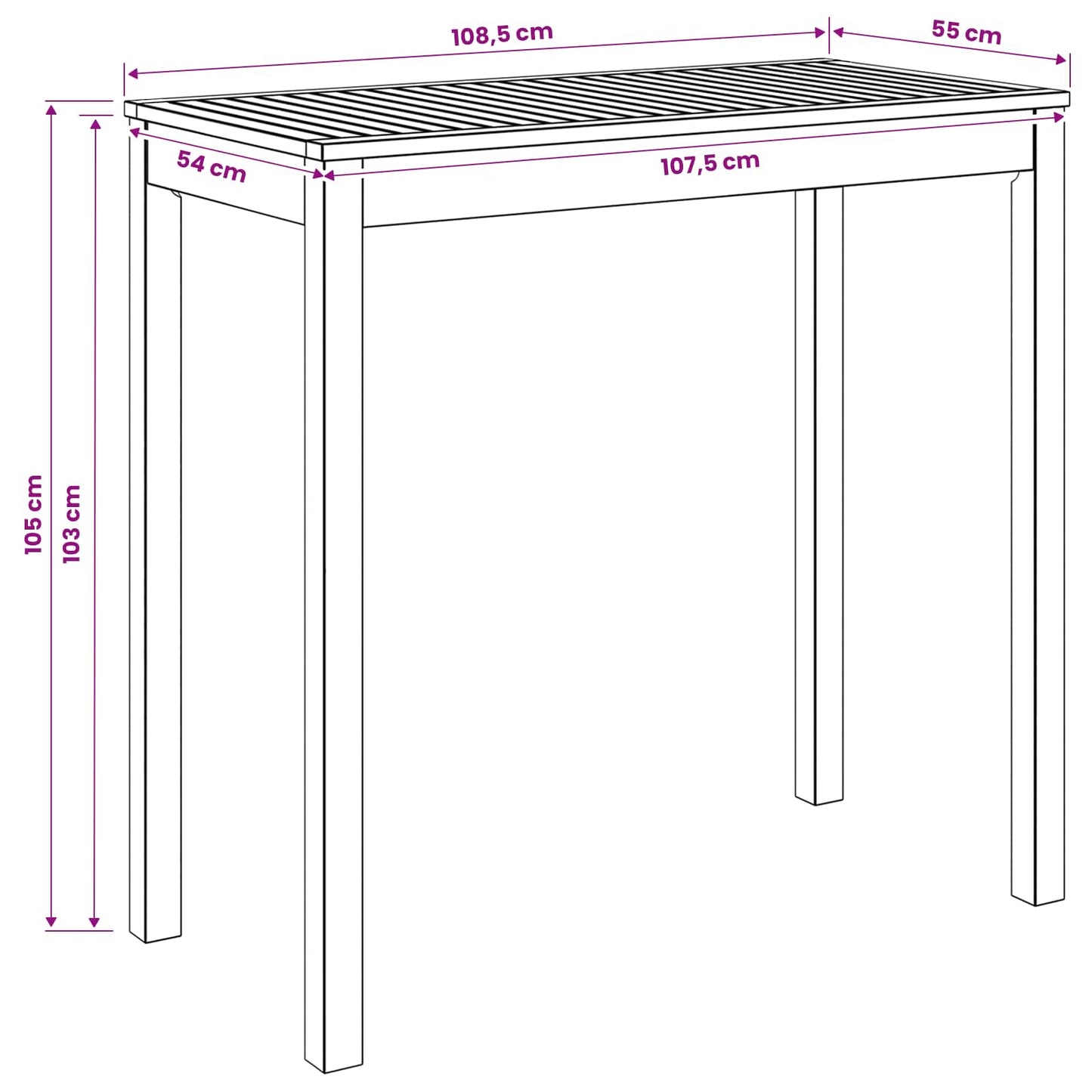 Garden Bar Table Natural 108.5 x 55 x 105 cm Solid Acacia Wood
