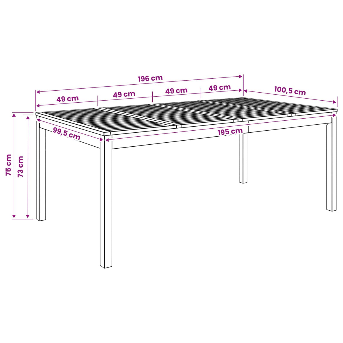 Garden Dinner Table White 196 x 100.5 x 75 cm Solid Acacia Wood