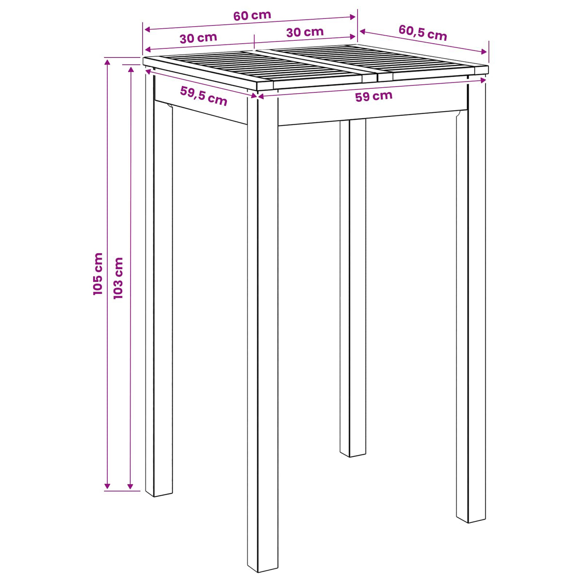 Garden Bar Table White 60 x 60.5 x 105 cm Solid Acacia Wood