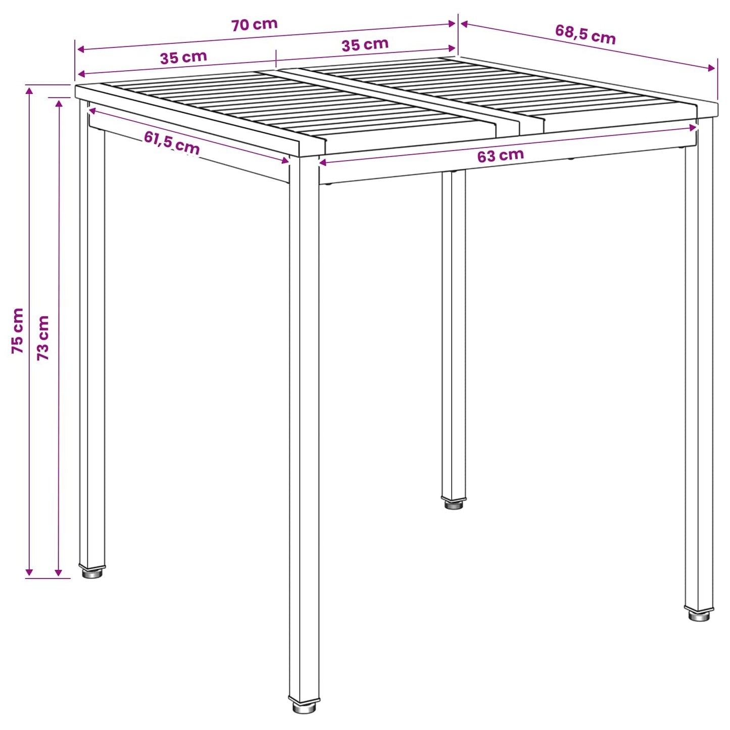 Garden Dinner Table White and Black 70 x 68.5 x 75 cm
