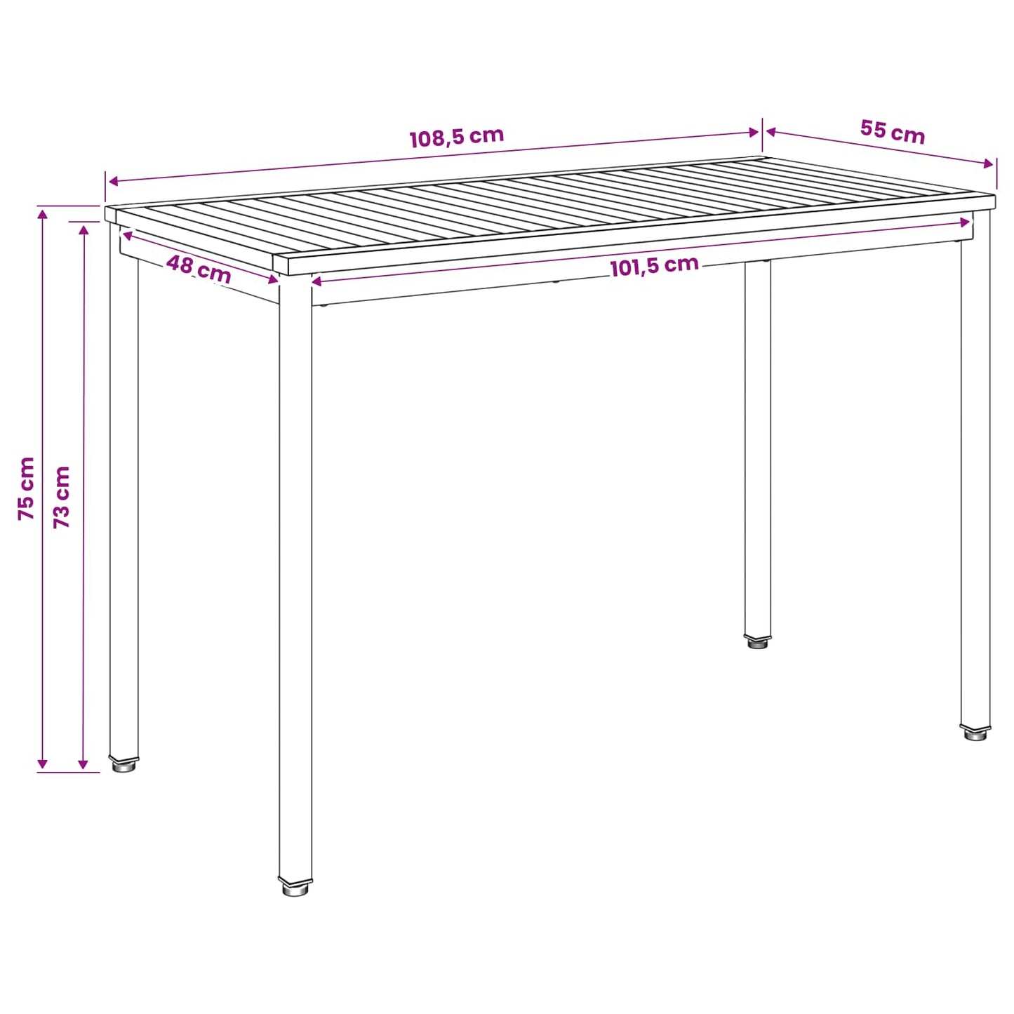 Garden Dinner Table White 108.5 x 55 x 75 cm Solid Acacia Wood