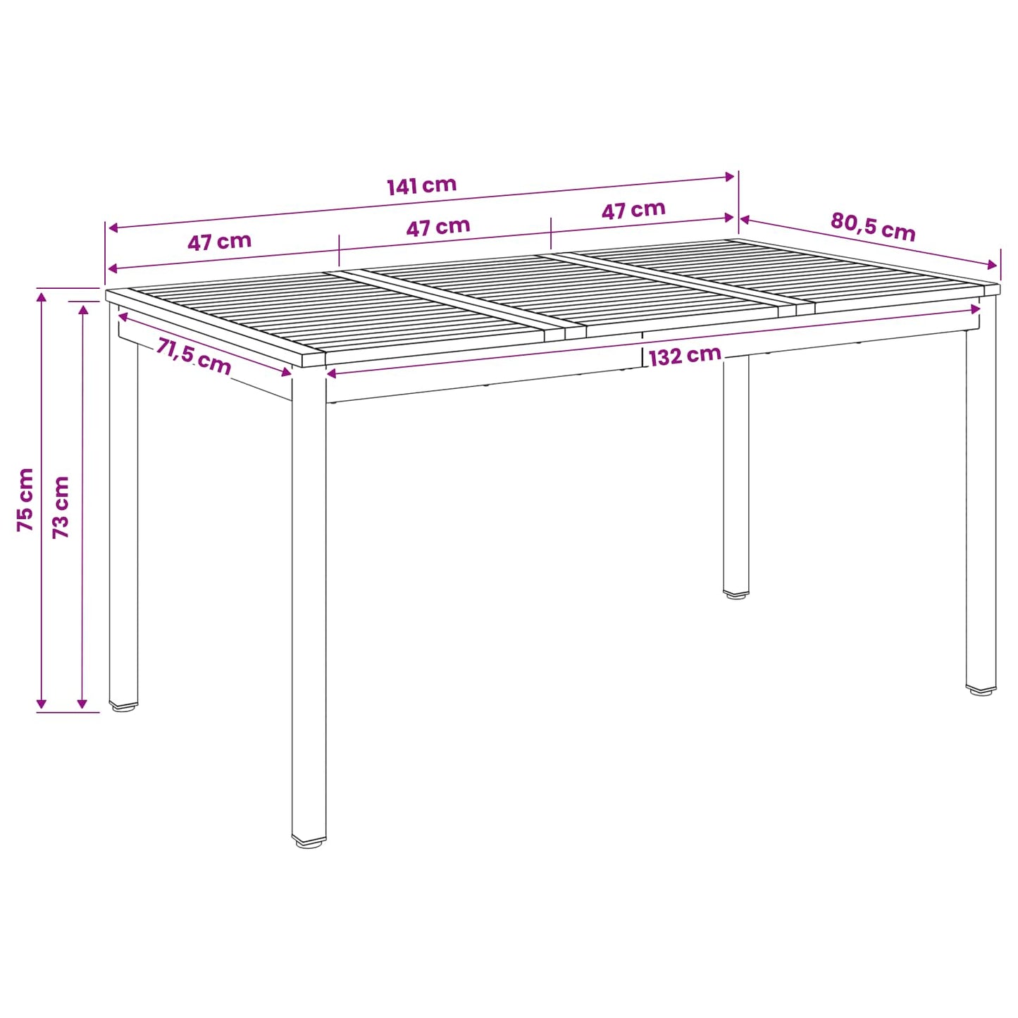 Garden Dinner Table White and Black 141 x 80.5 x 75 cm