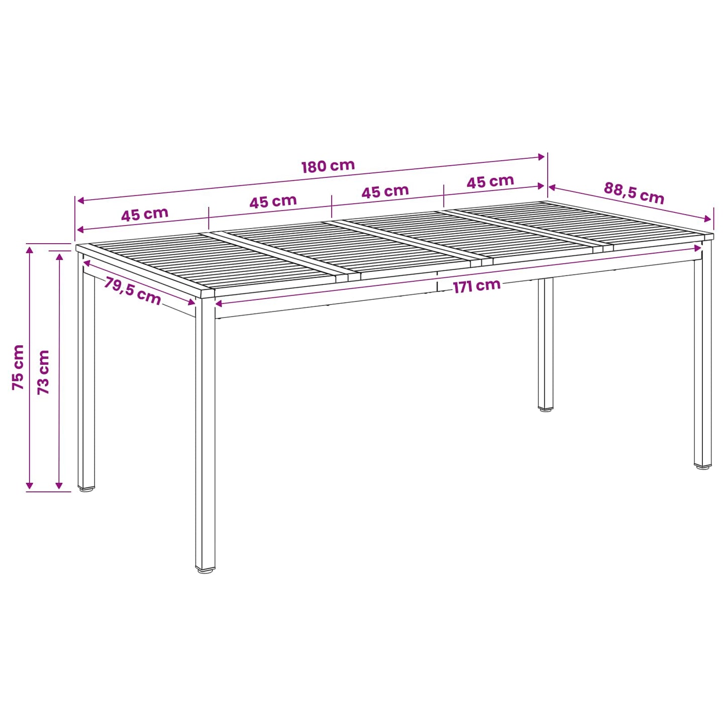 Garden Dinner Table White 180 x 88.5 x 75 cm Solid Acacia Wood