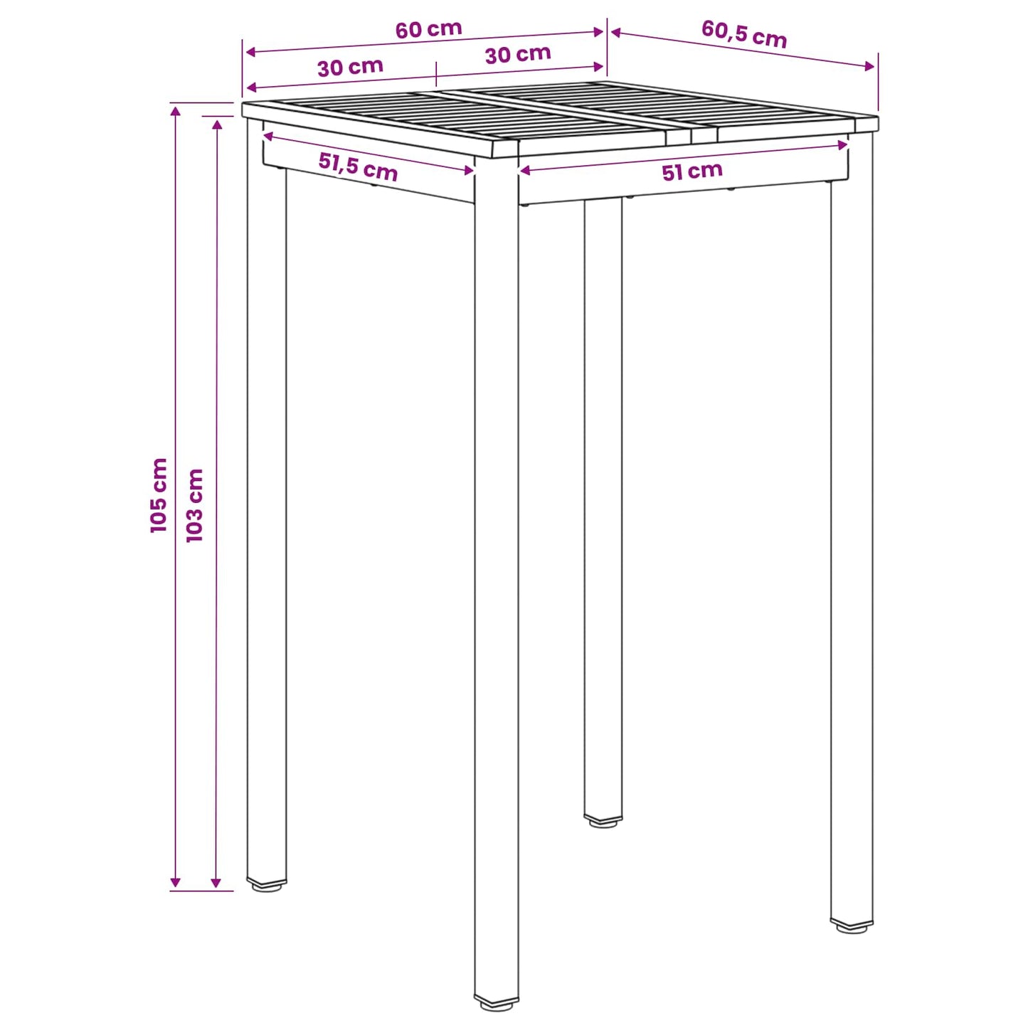 Garden Bar Table White 60 x 60.5 x 105 cm Solid Acacia Wood