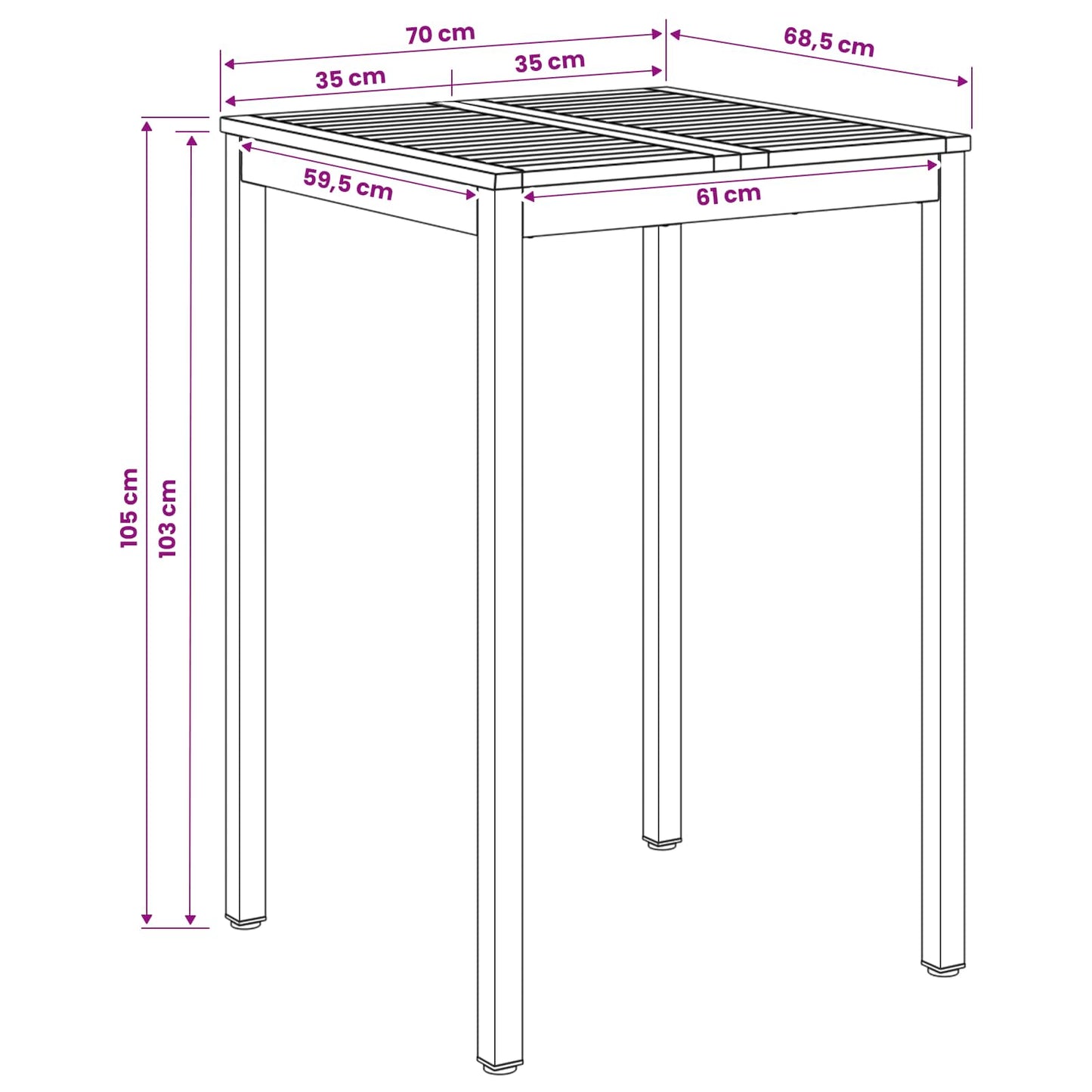 Garden Bar Table White 70 x 68.5 x 105 cm Solid Acacia Wood