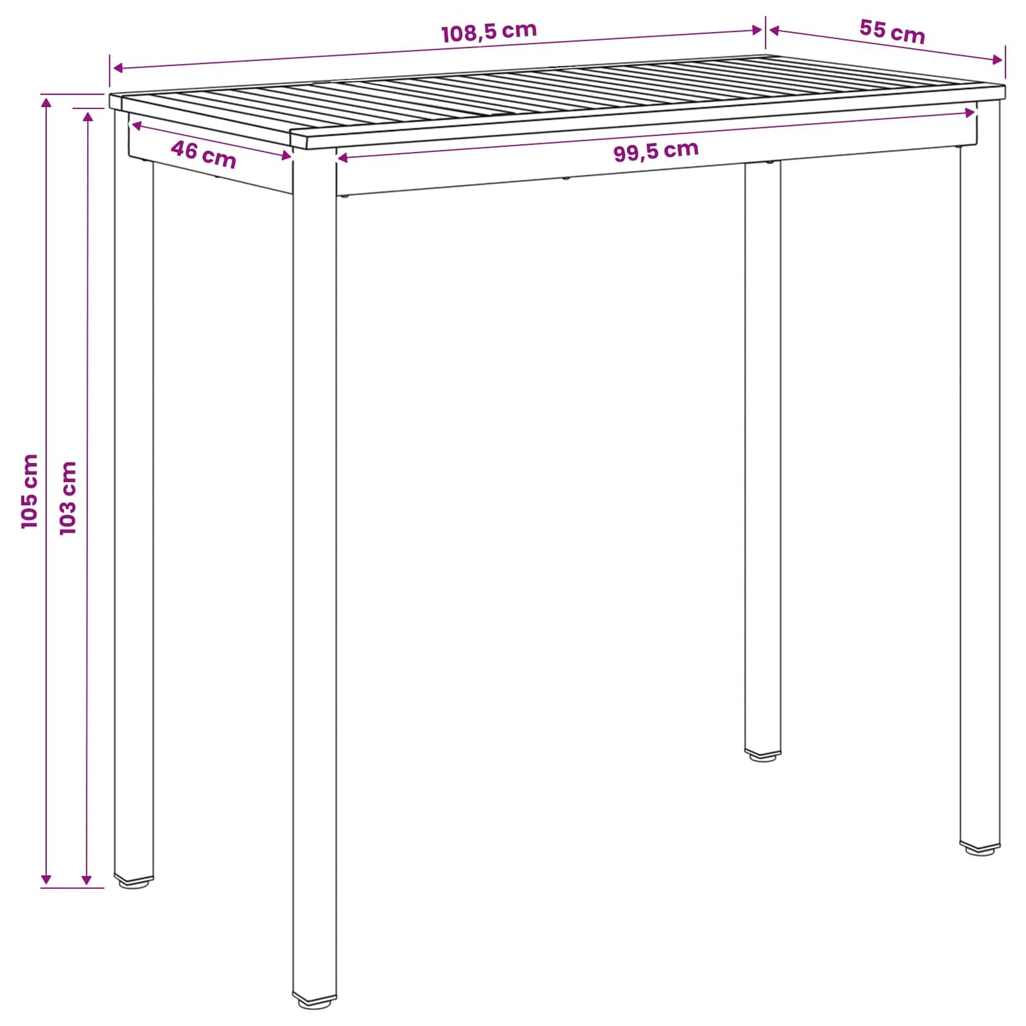 Garden Bar Table White and Black 108.5 x 55 x 105 cm